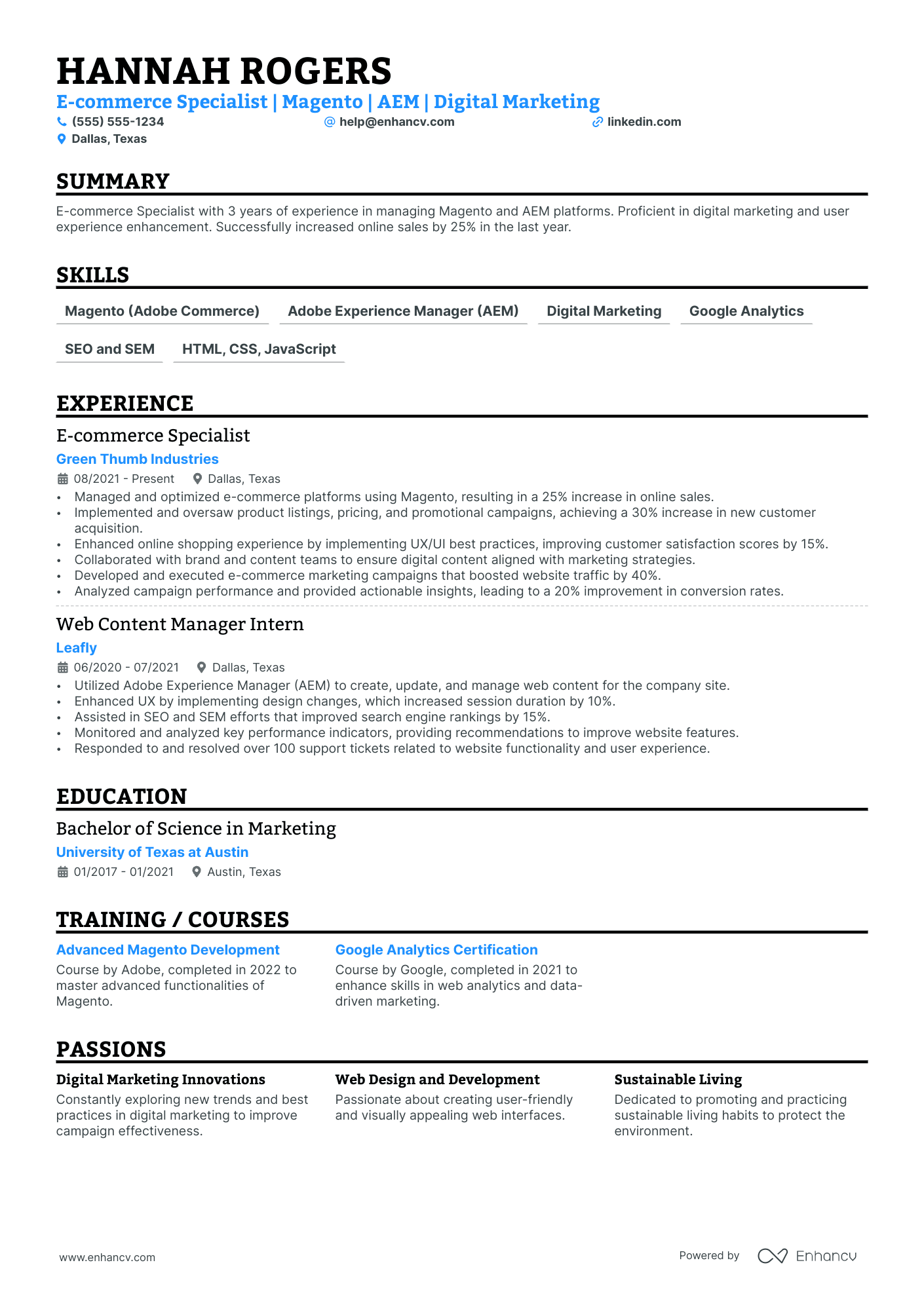 Ecommerce SEO Specialist resume example