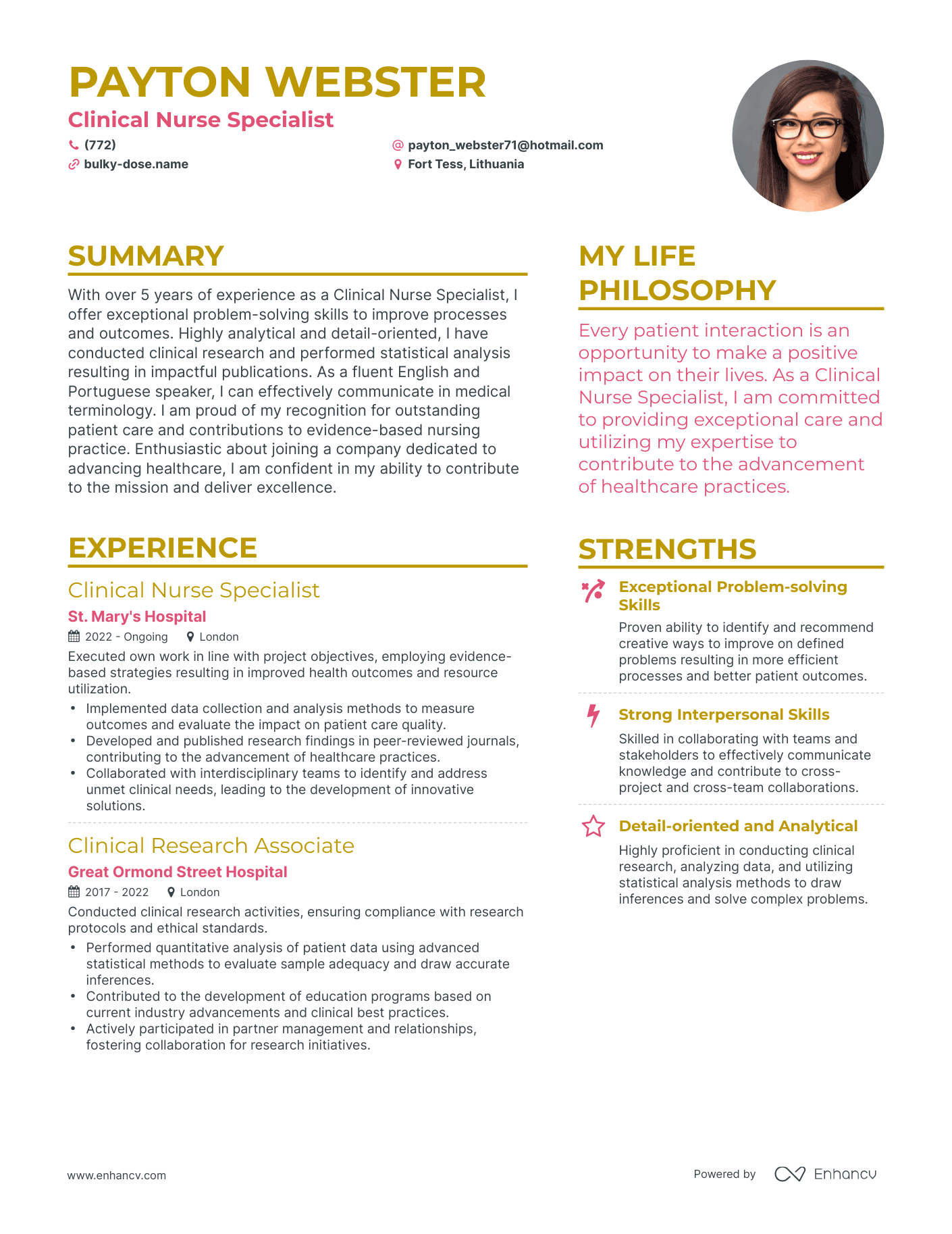 Clinical Nurse Specialist resume example