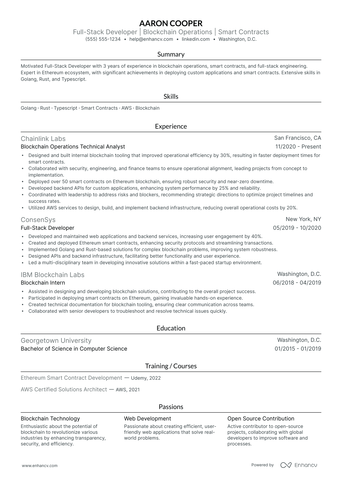 Web3 Blockchain Developer resume example