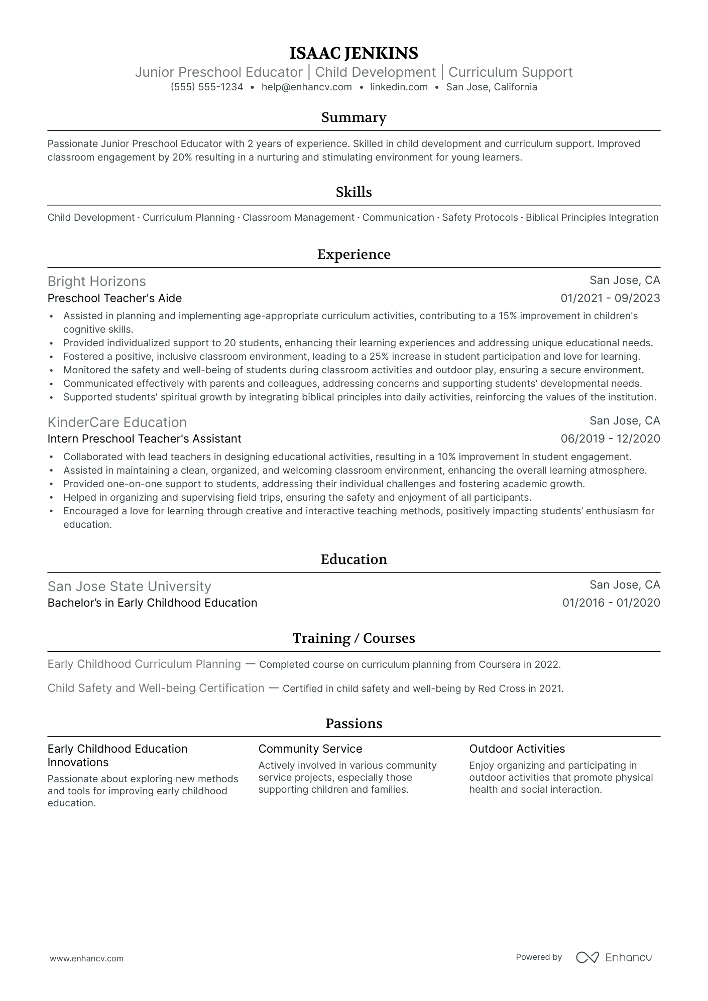 Preschool Teacher Aide resume example