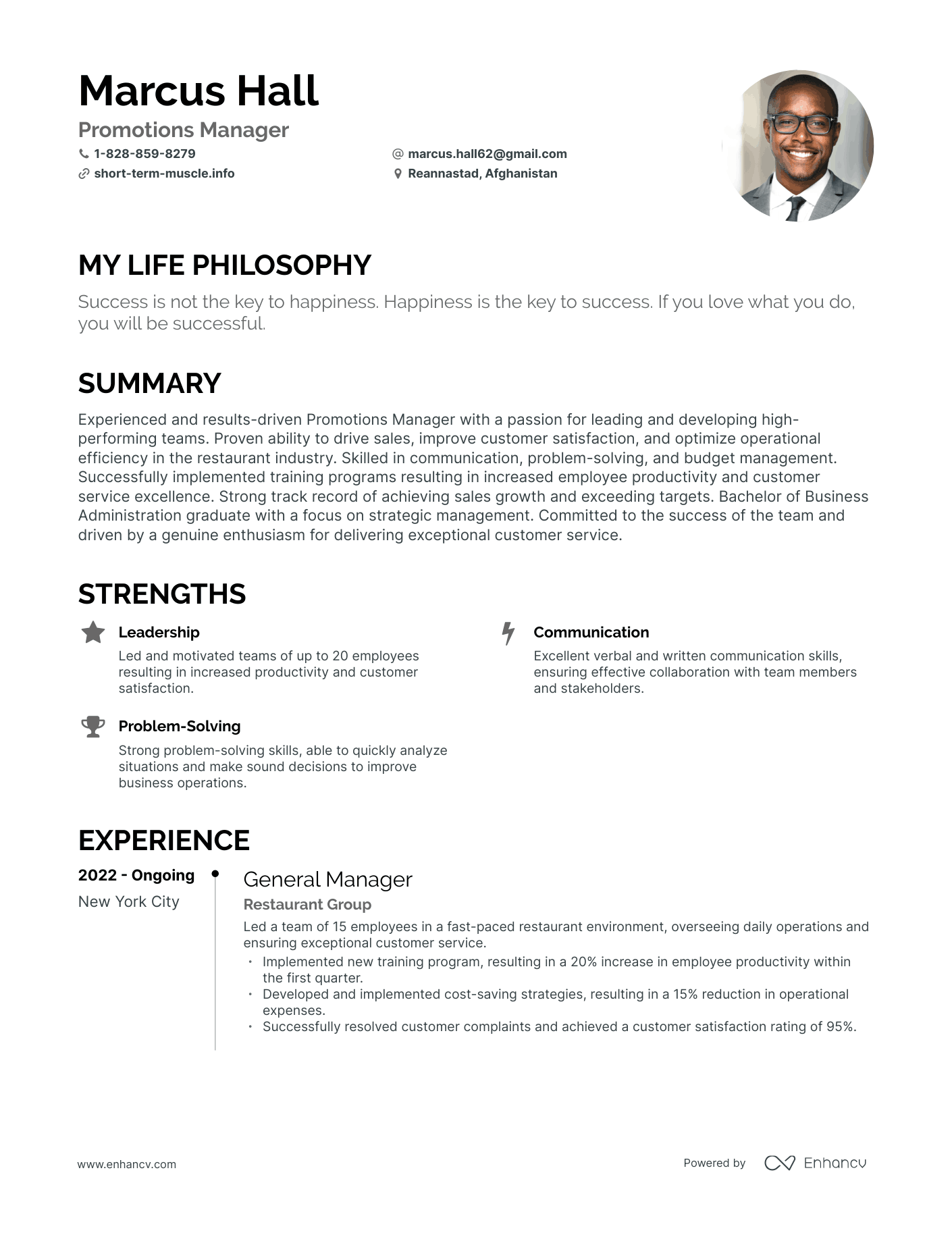 Creative Promotions Manager Resume Example
