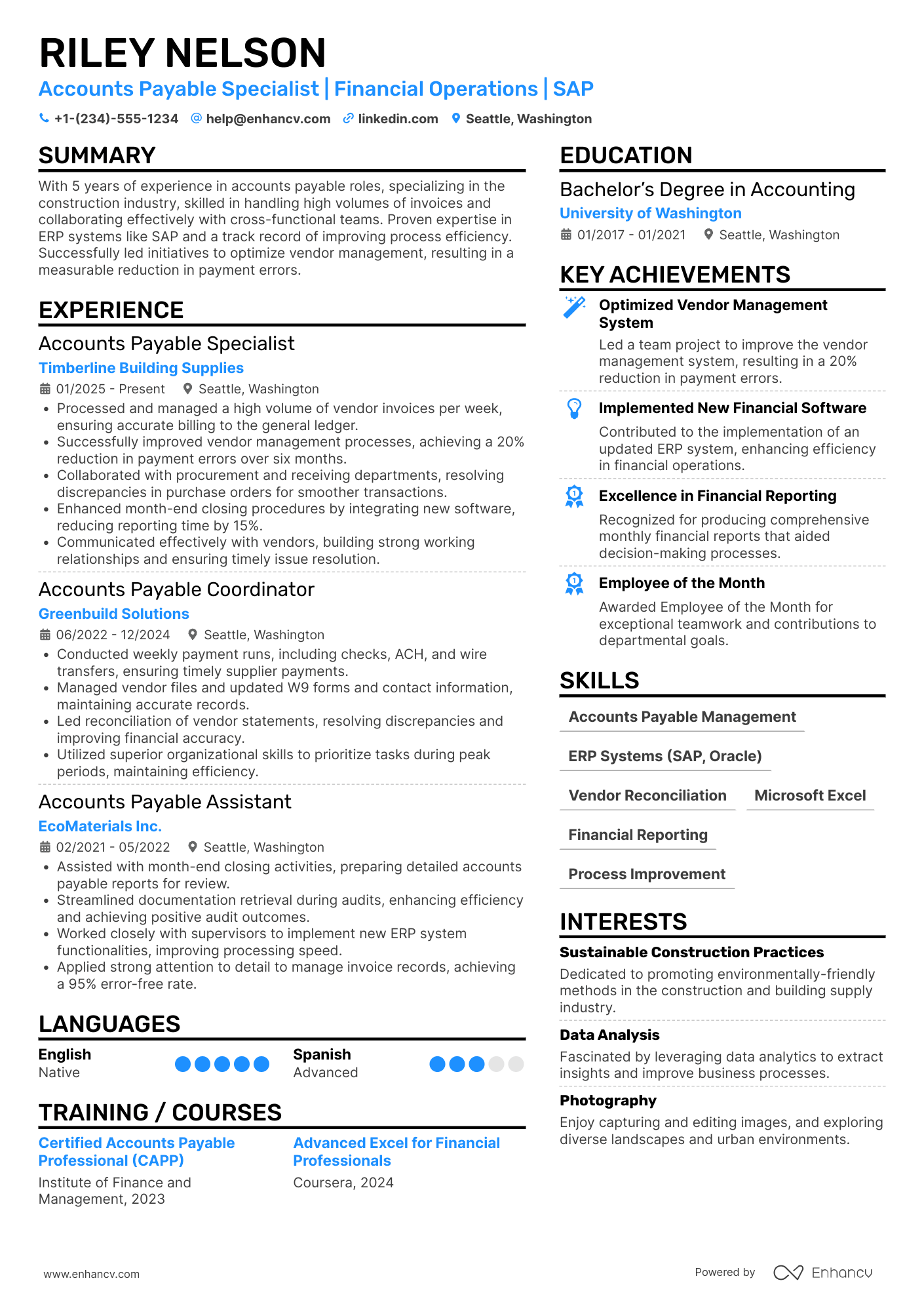 Accounts Payable resume example