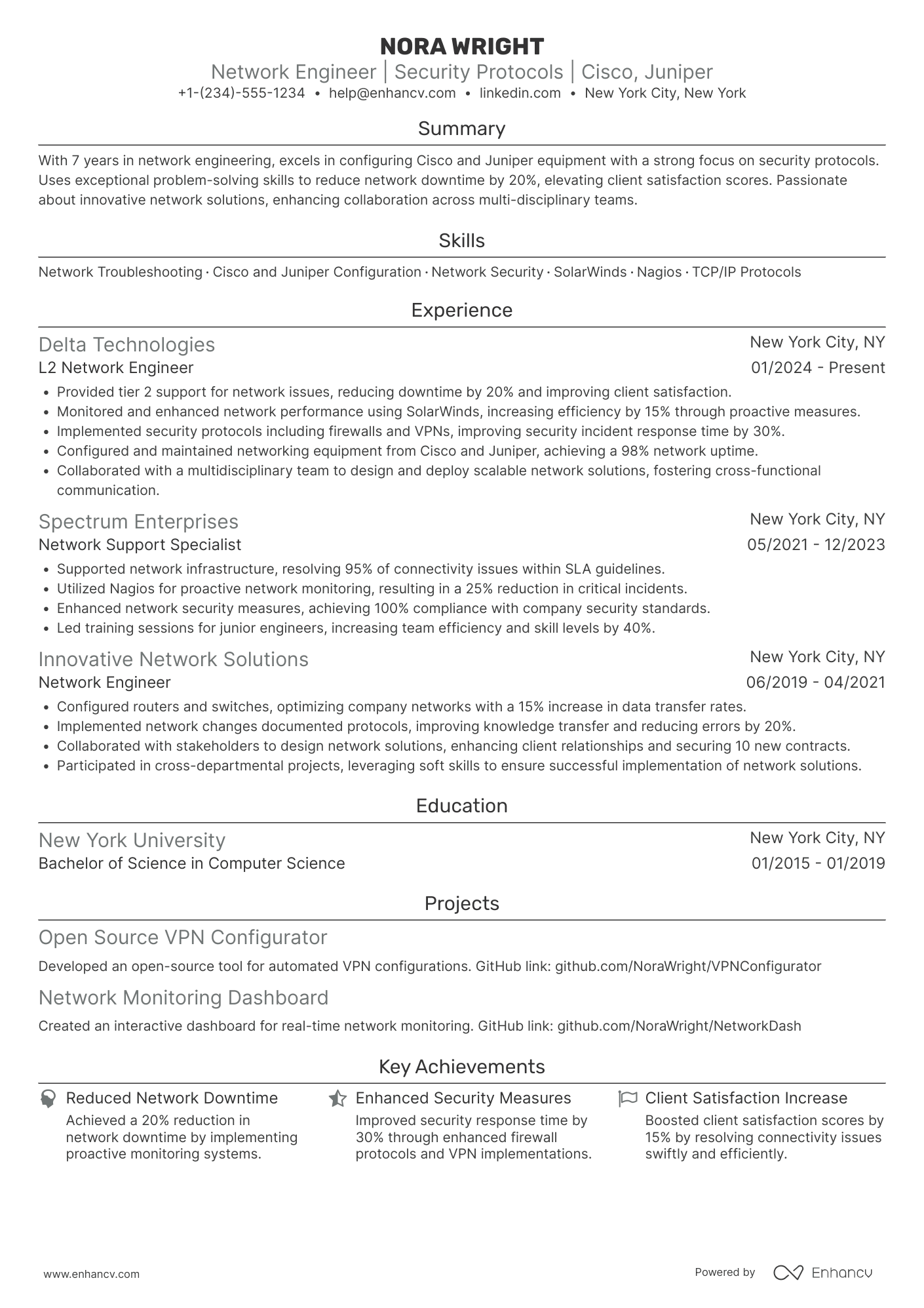 L2 Network Engineer resume example