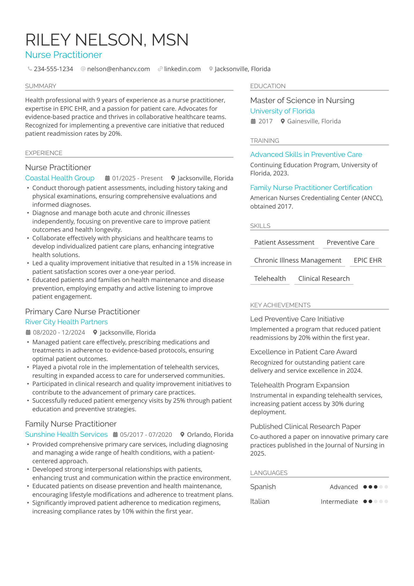 Nurse Practitioner resume example