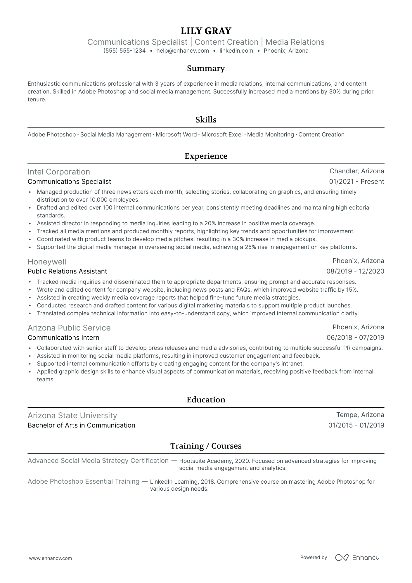 Communications resume example