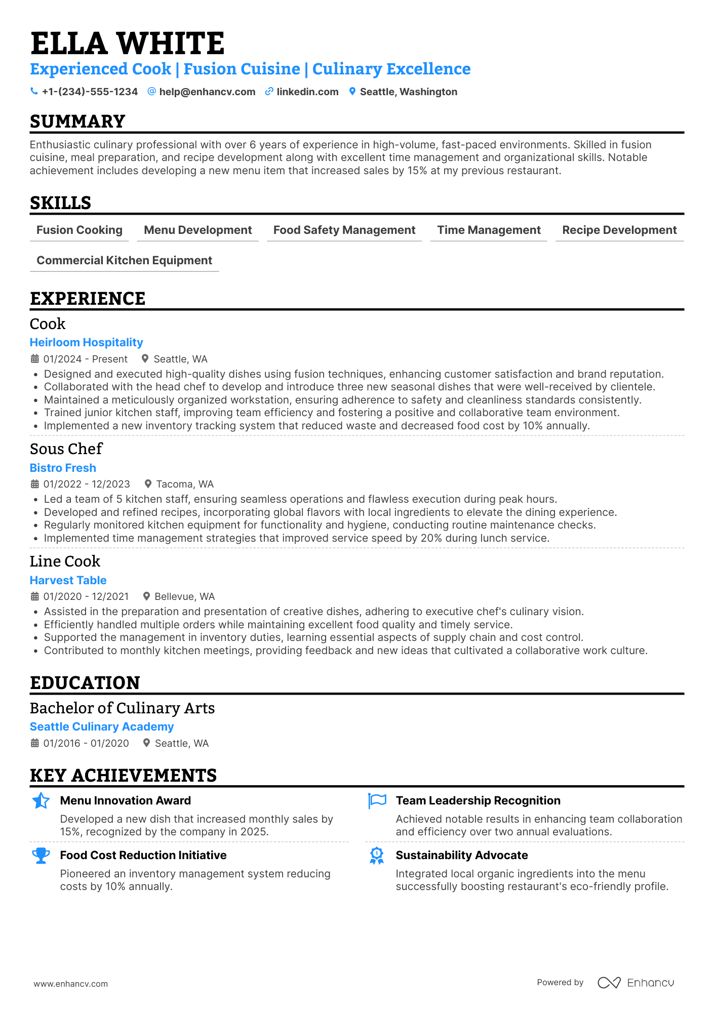 Cook resume example