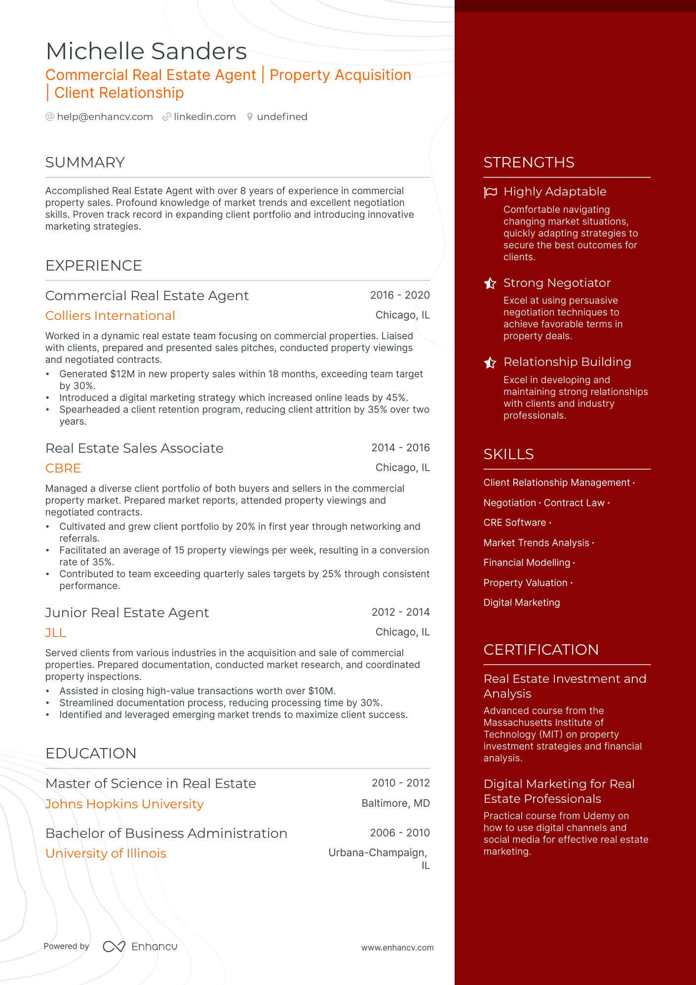 Commercial Real Estate Agent resume example