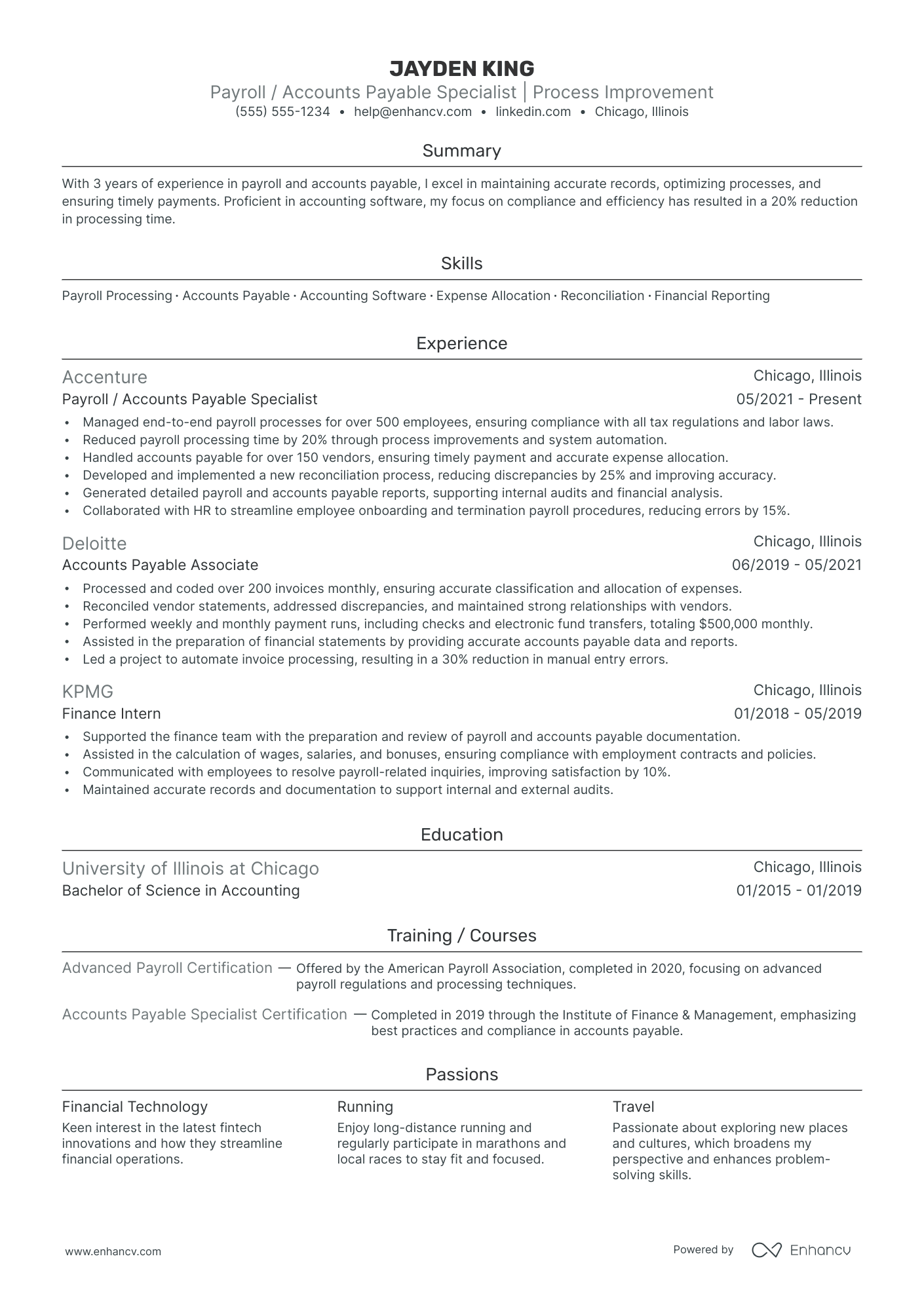 Payroll Accounting Specialist resume example