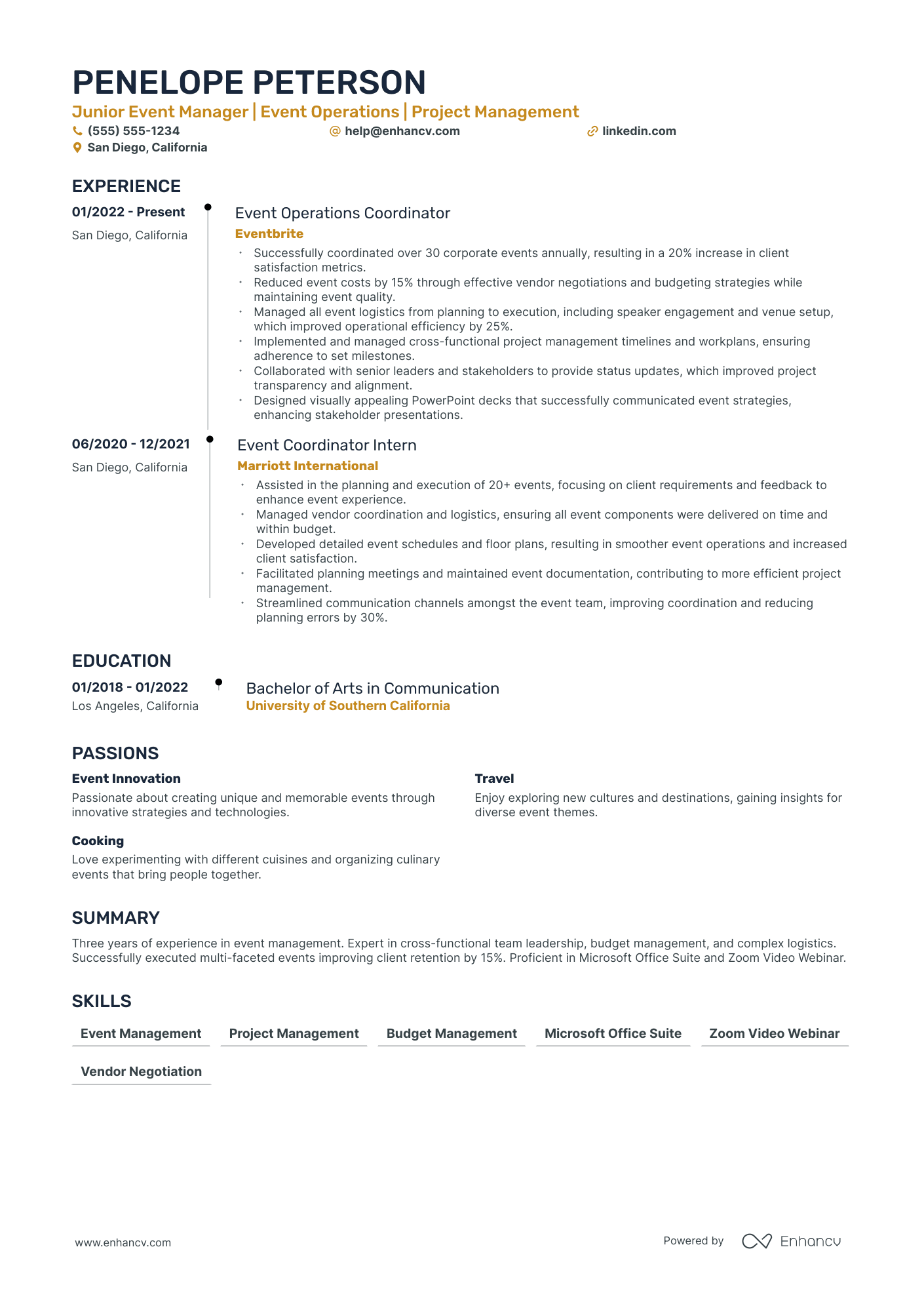 Event Operations Manager resume example