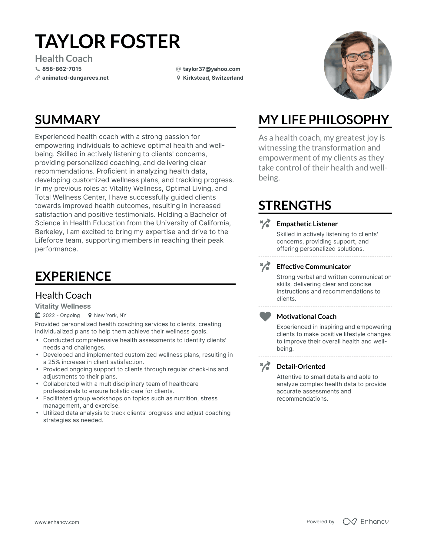 Health Coach resume example