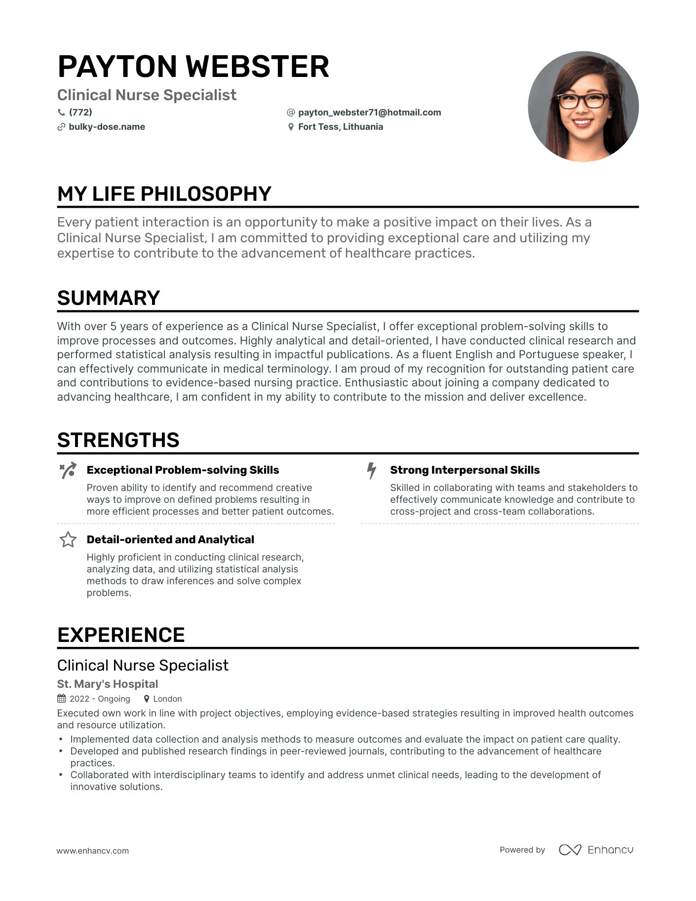 Creative Clinical Nurse Specialist Resume Example