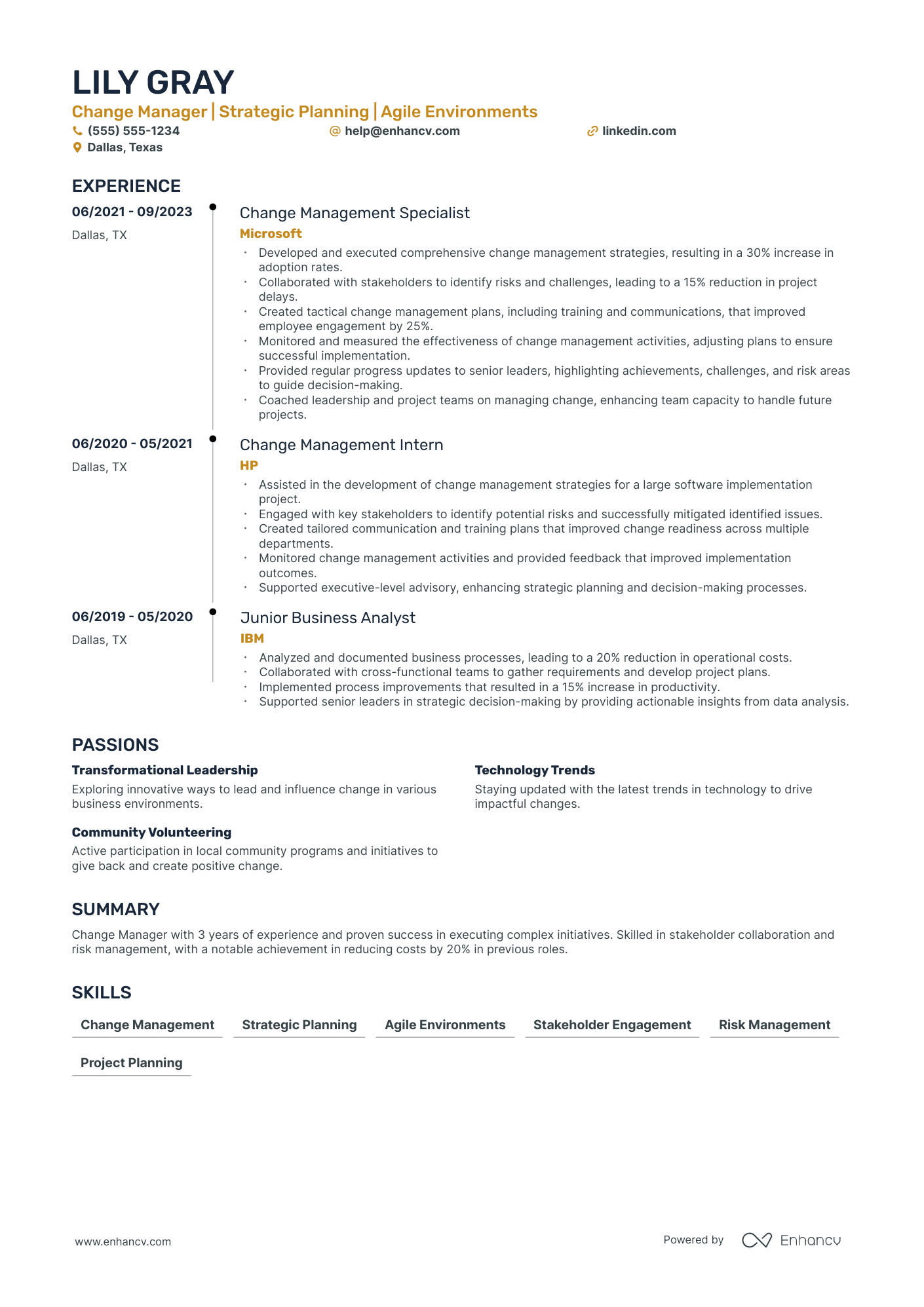 Strategic Change Manager resume example