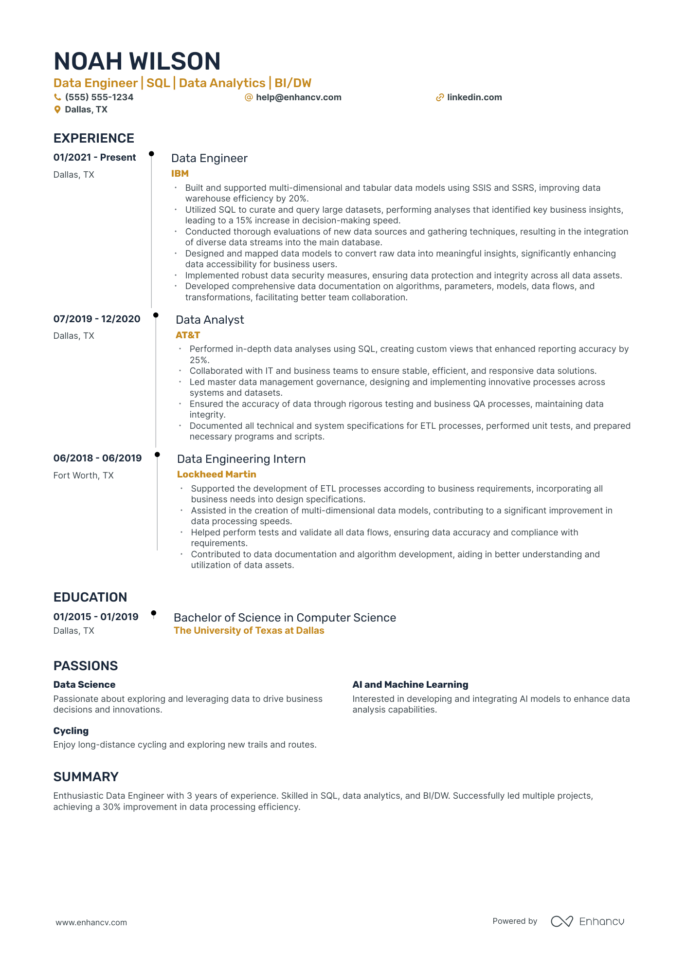 Data Warehouse Analyst resume example