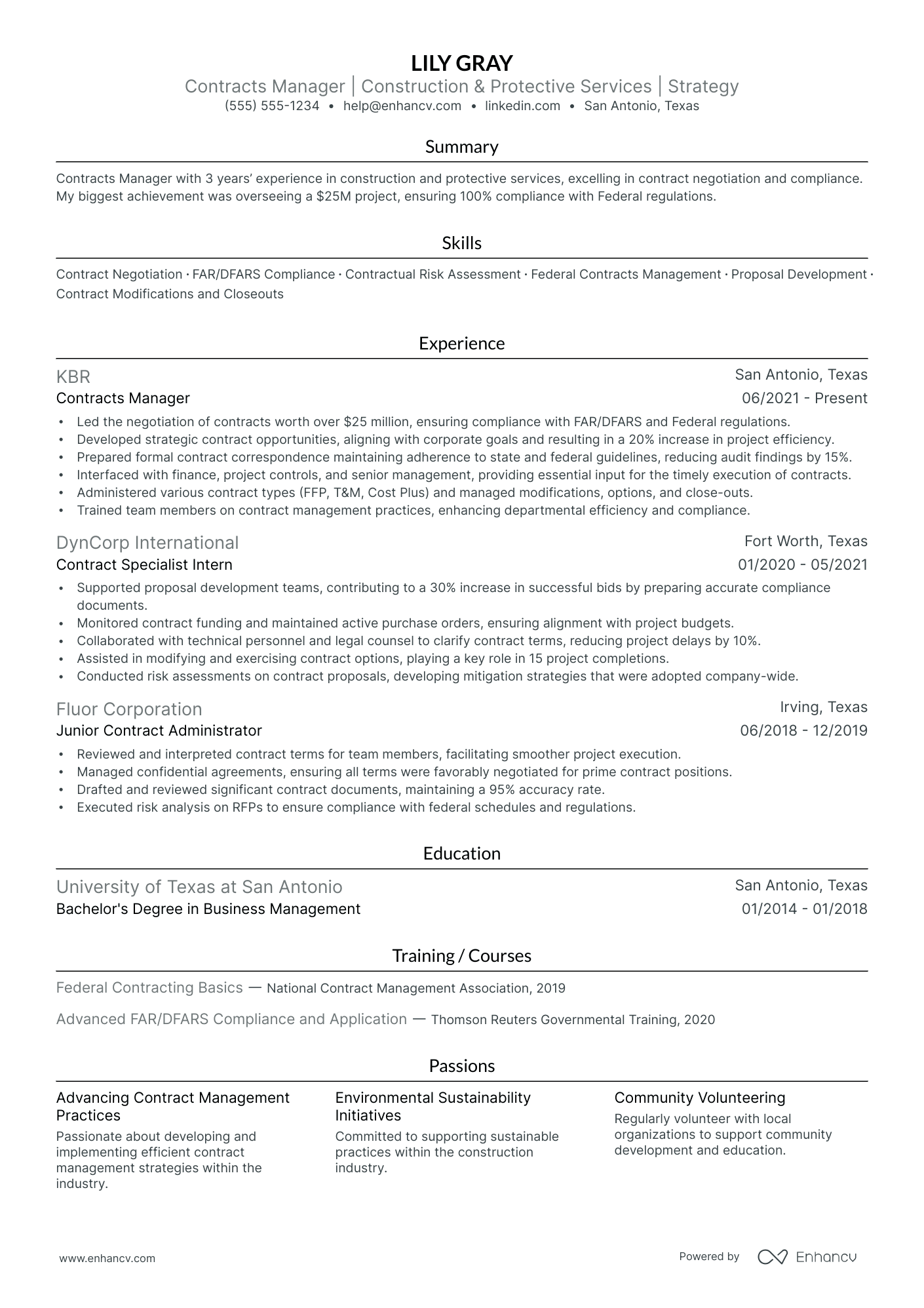 Construction Contract Manager resume example