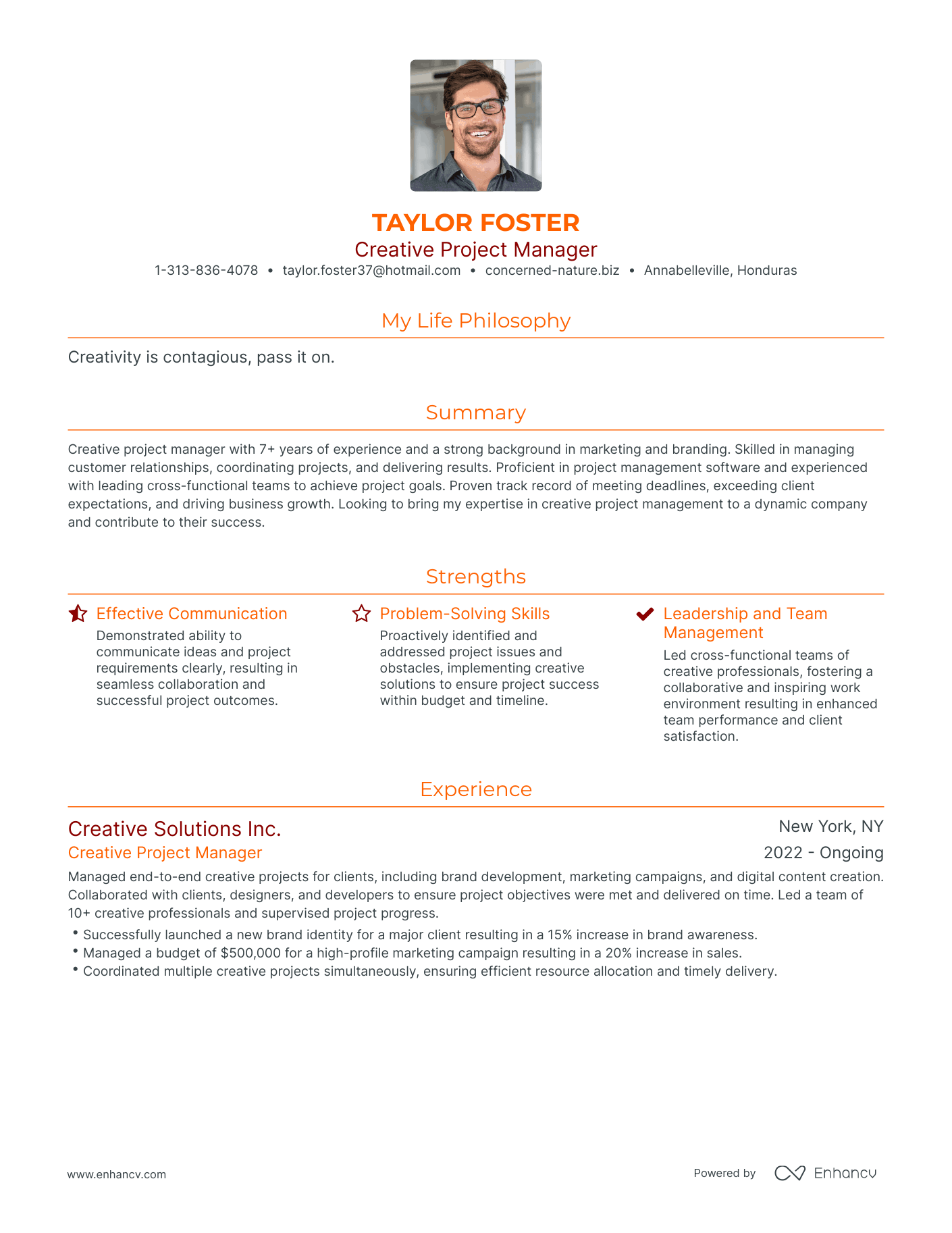 Modern Creative Project Manager Resume Example