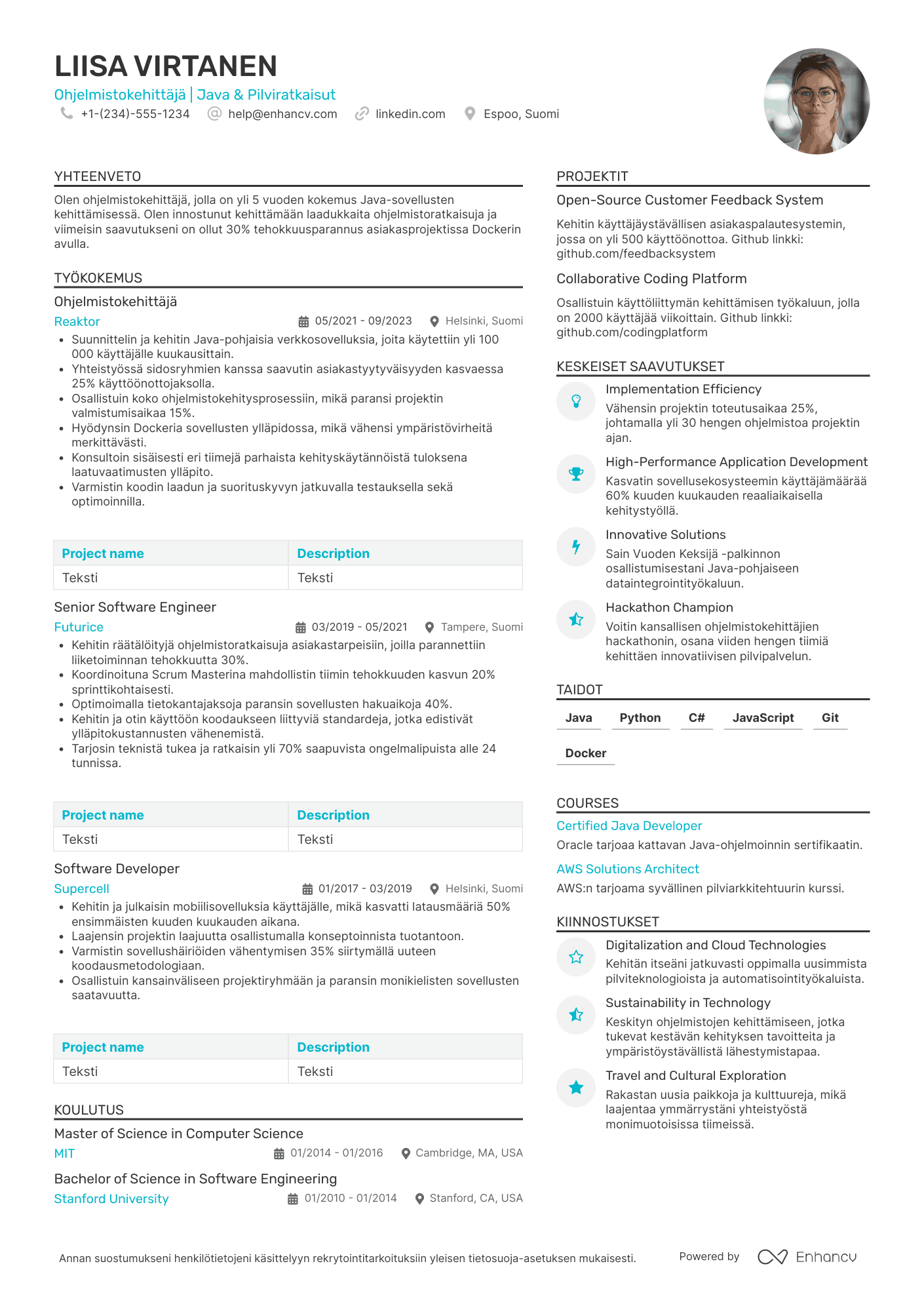 Ohjelmistokehittäjä CV
