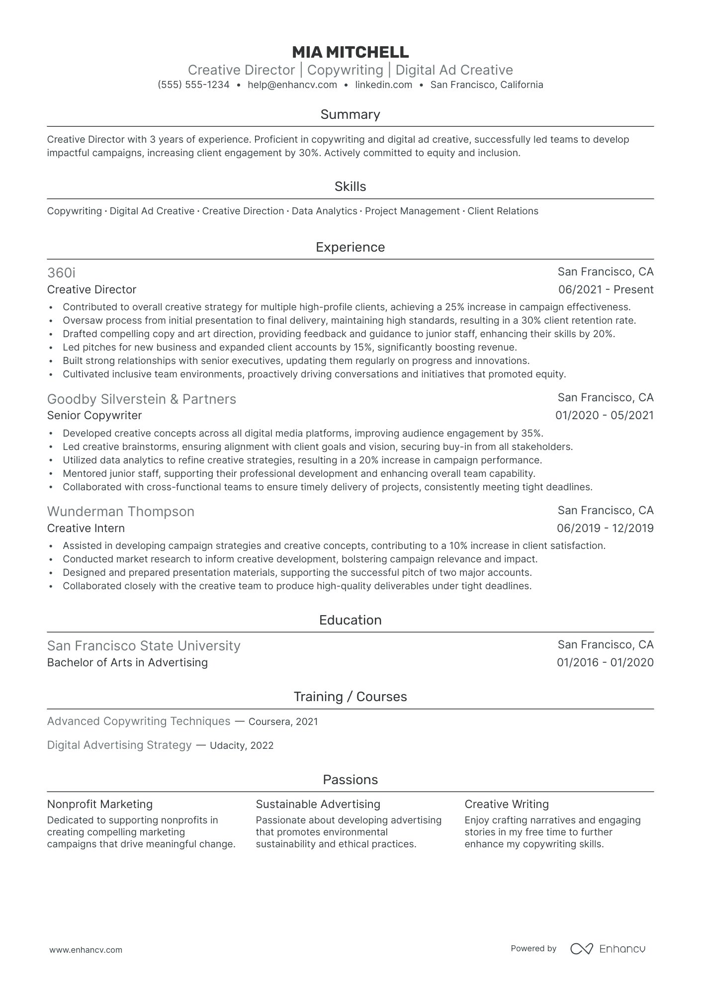 Creative Director of Advertising Resume Example Resume Example