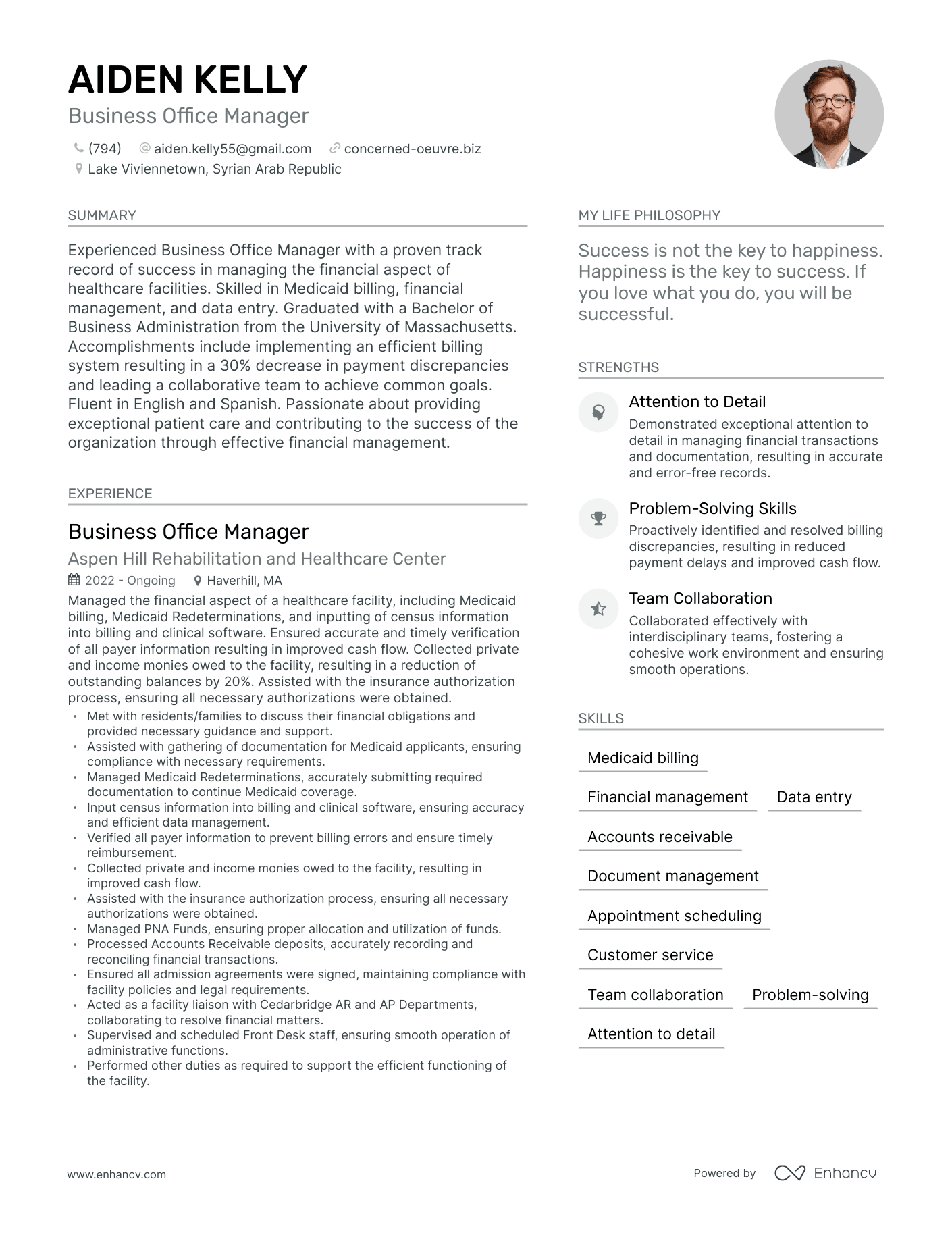 Modern Business Office Manager Resume Example