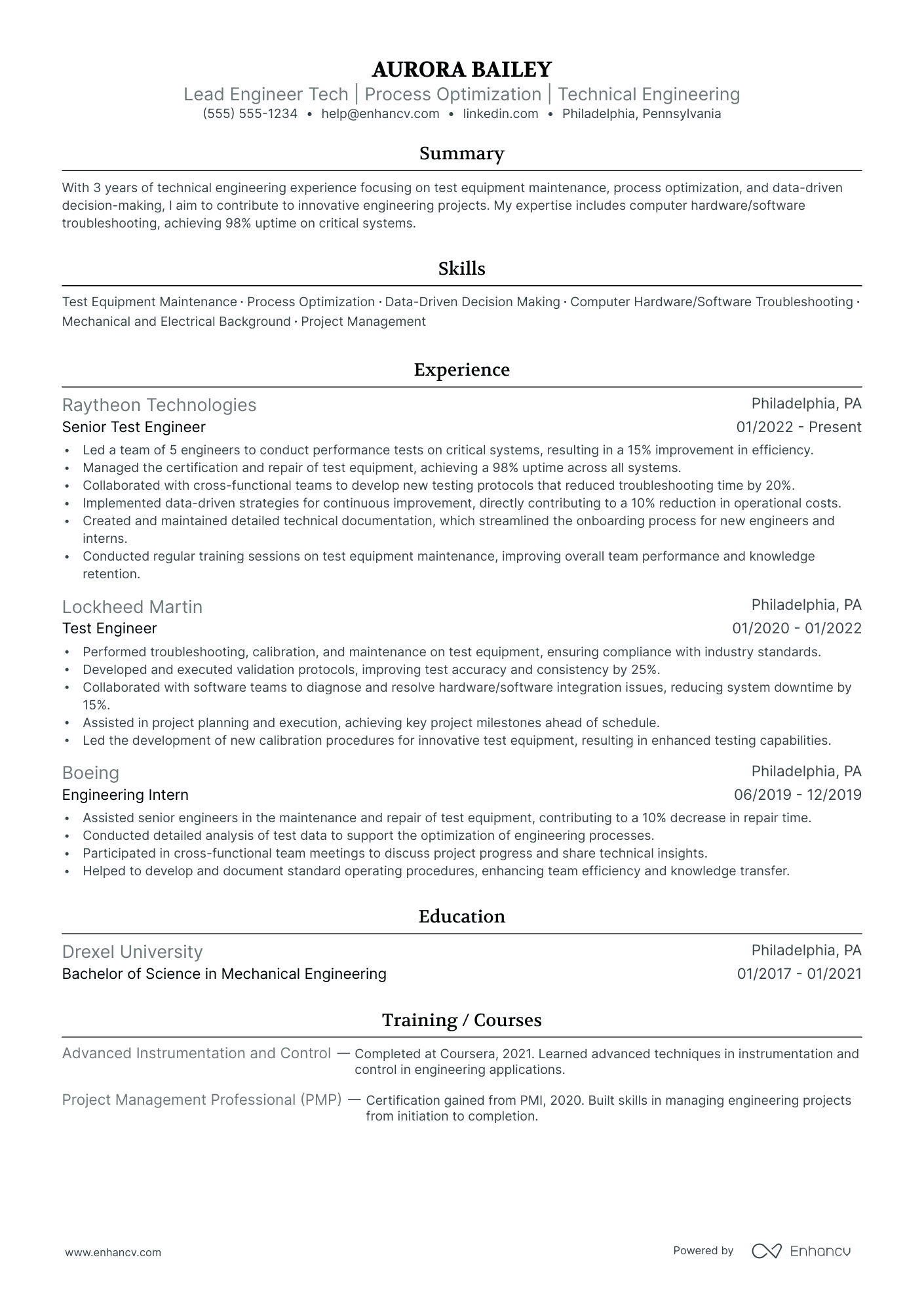 Lead Calibration Engineer resume example