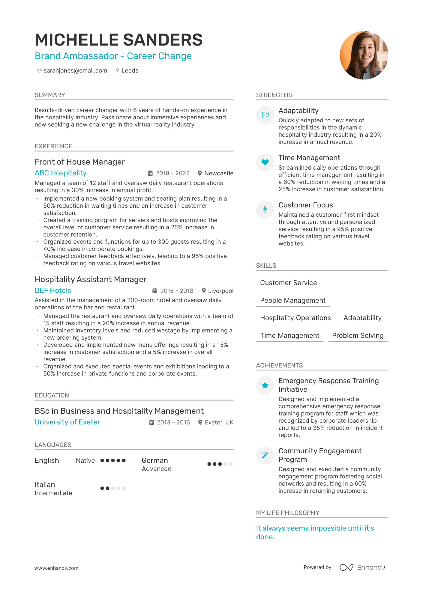Brand Ambassador   Career Change CV example