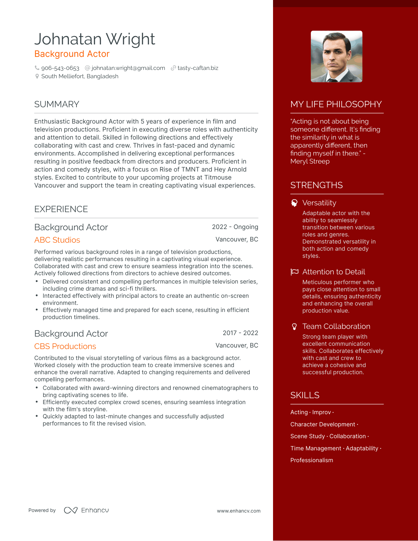Modern Background Actor Resume Example