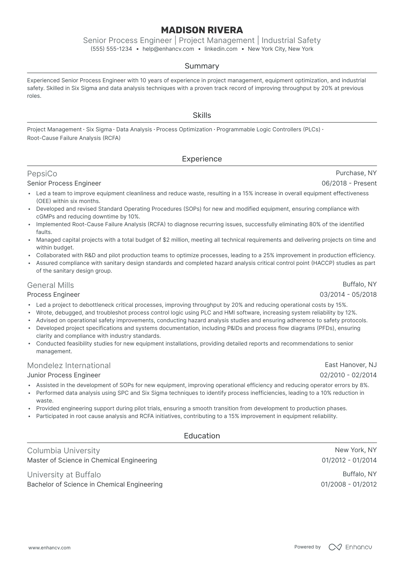 Junior Process Engineer resume example