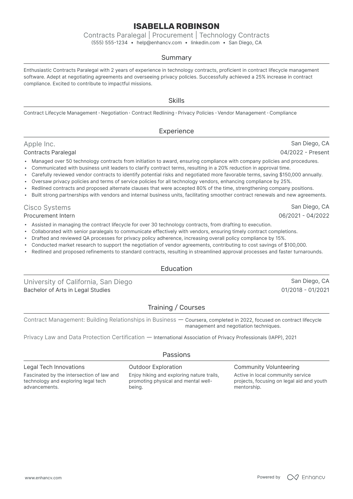 Contract Paralegal resume example