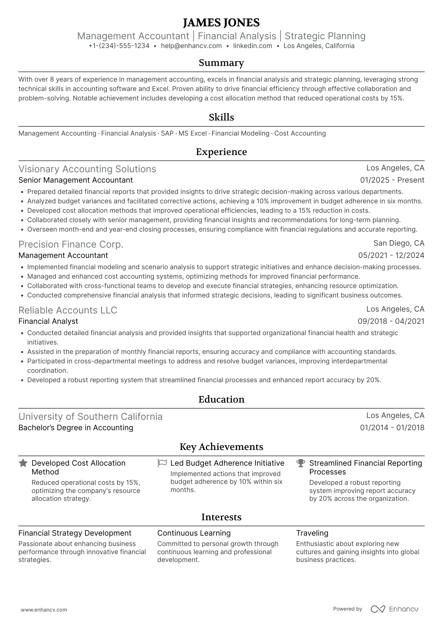 Management Accounting resume example