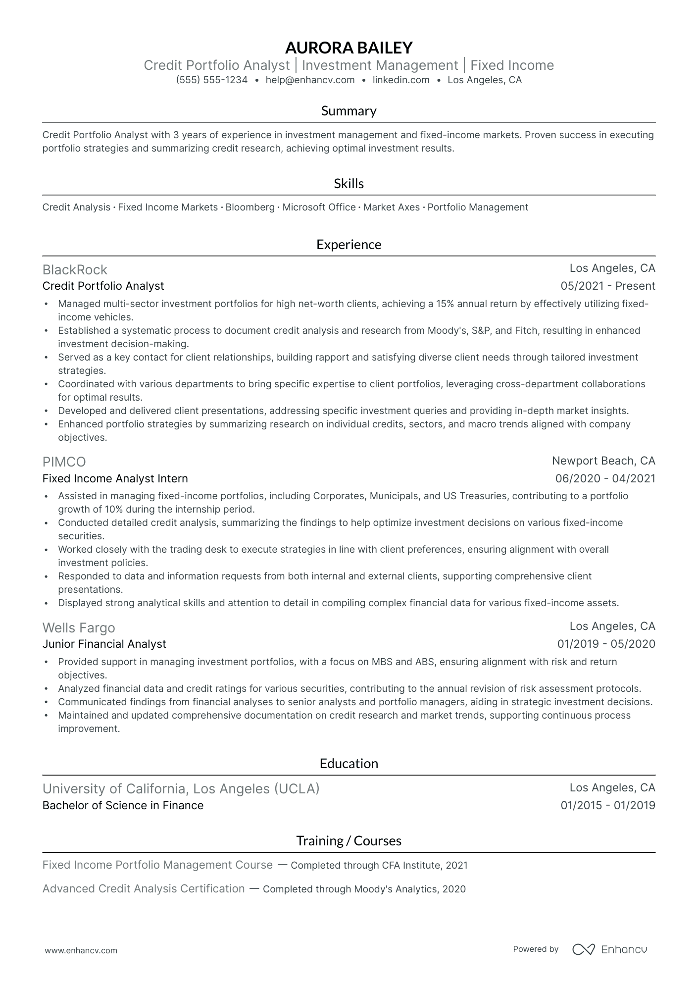 Credit Portfolio Analyst resume example