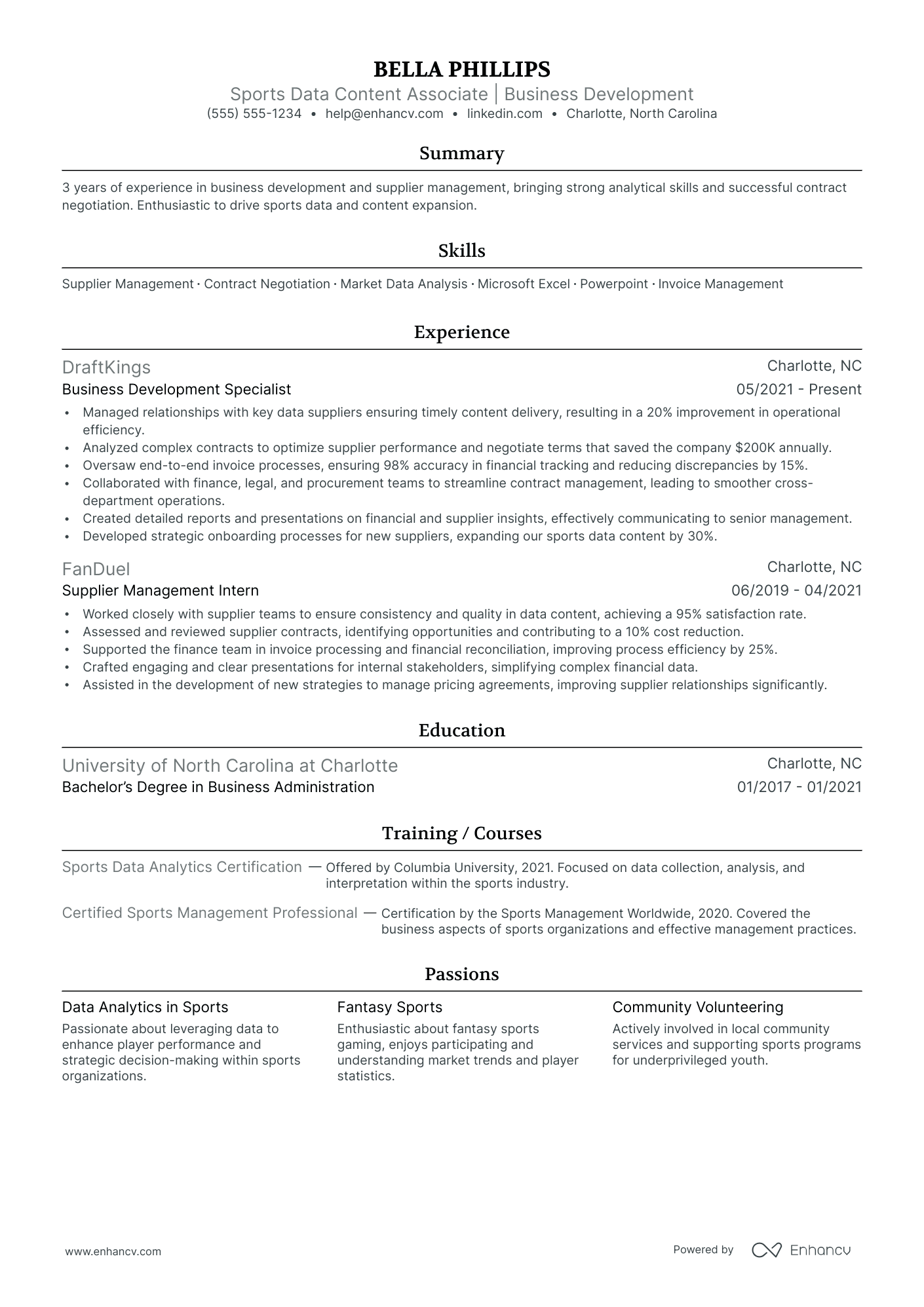 Sports Data Analyst resume example