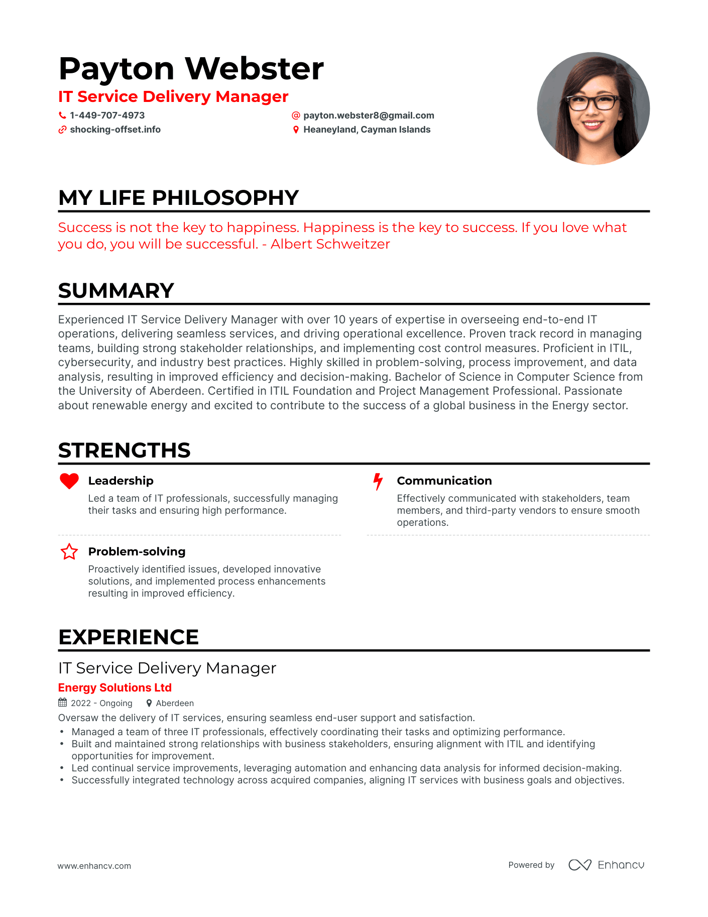 Creative IT Service Delivery Manager Resume Example