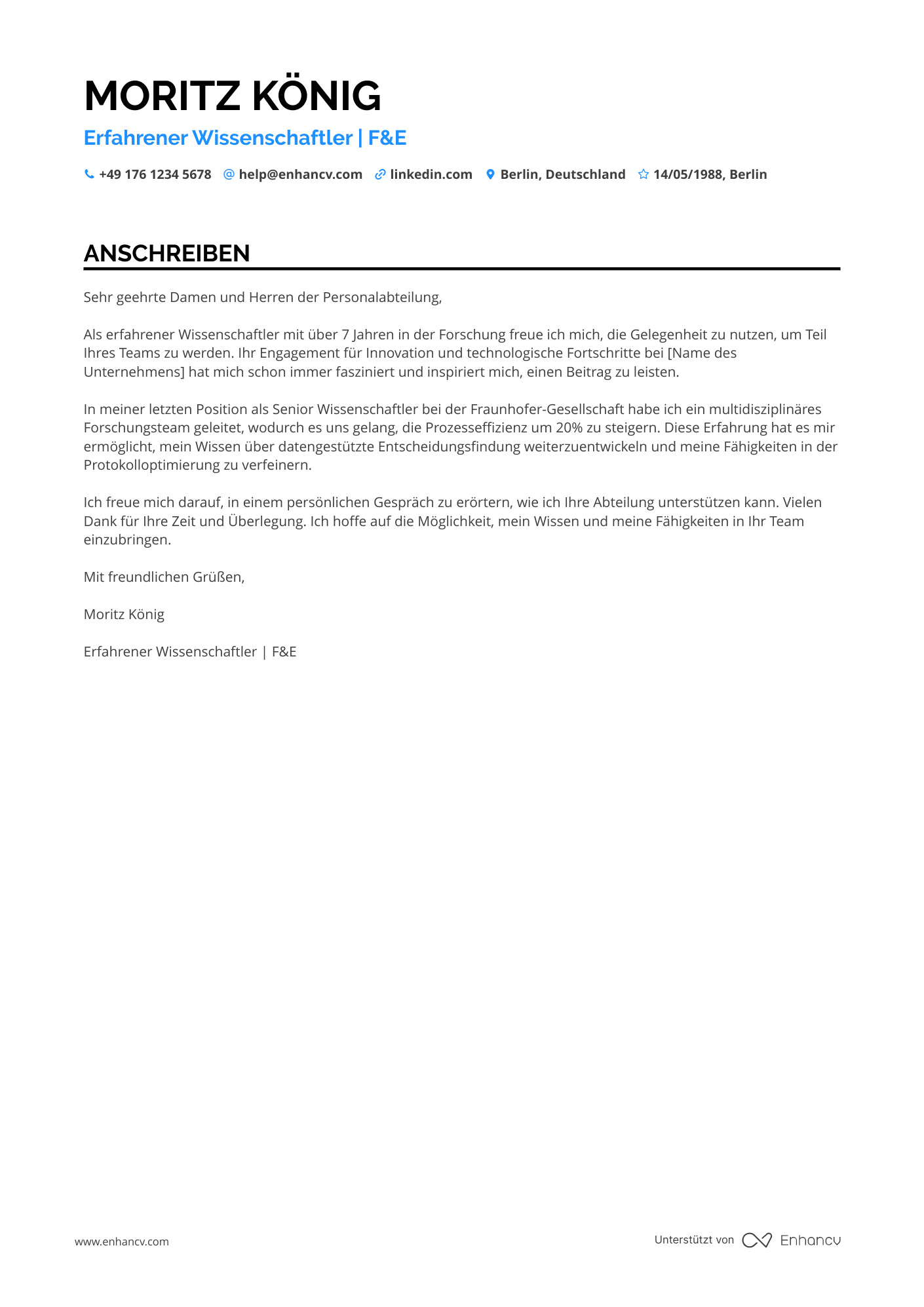Wissenschaftler Anschreiben