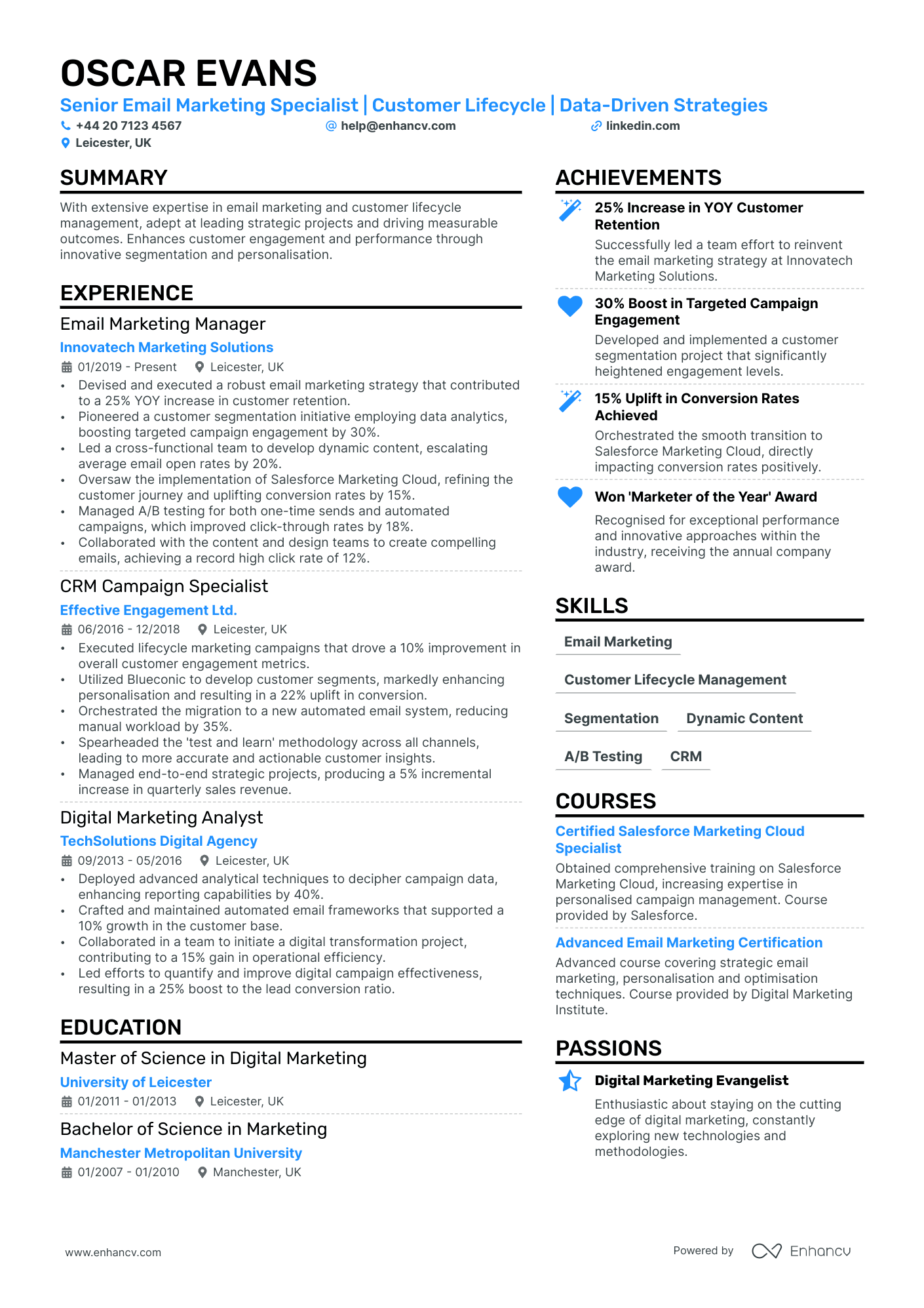 Email Marketing cv example