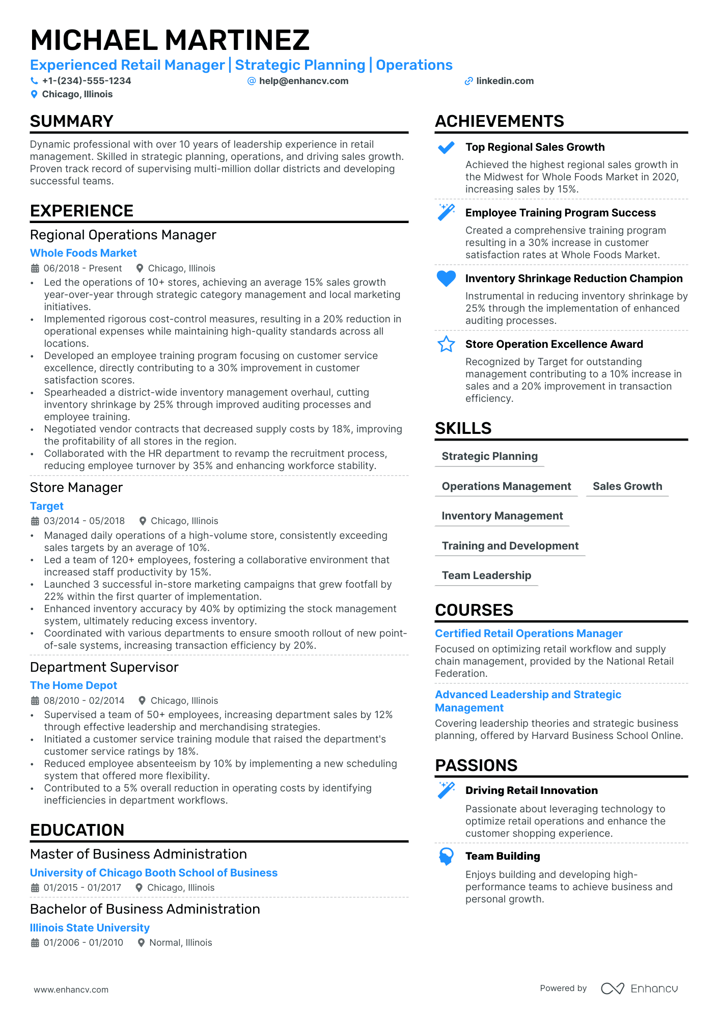 District Manager resume example