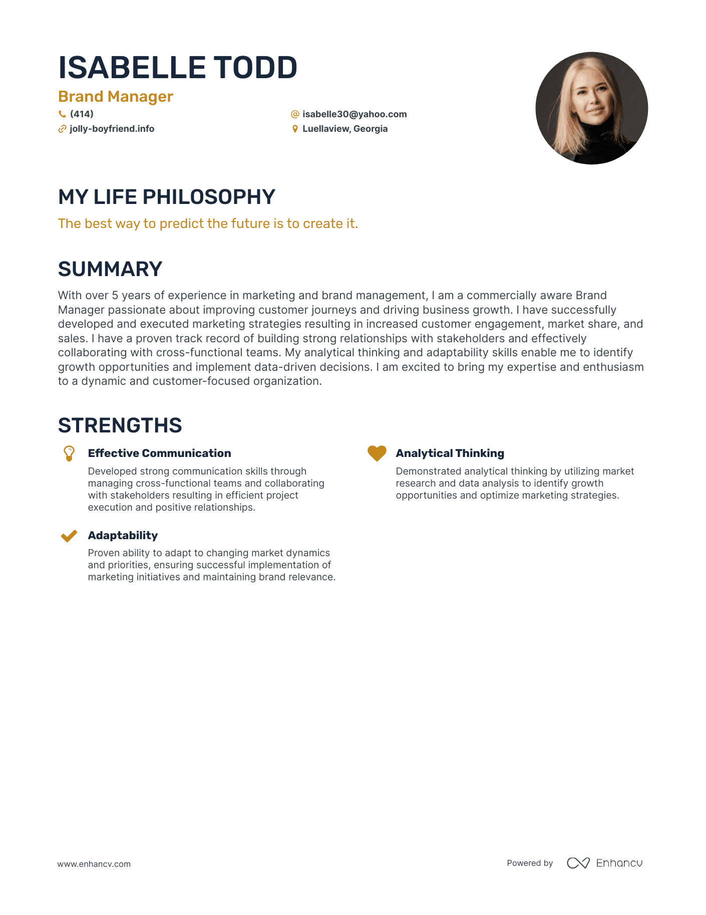 Creative Brand Manager Resume Example