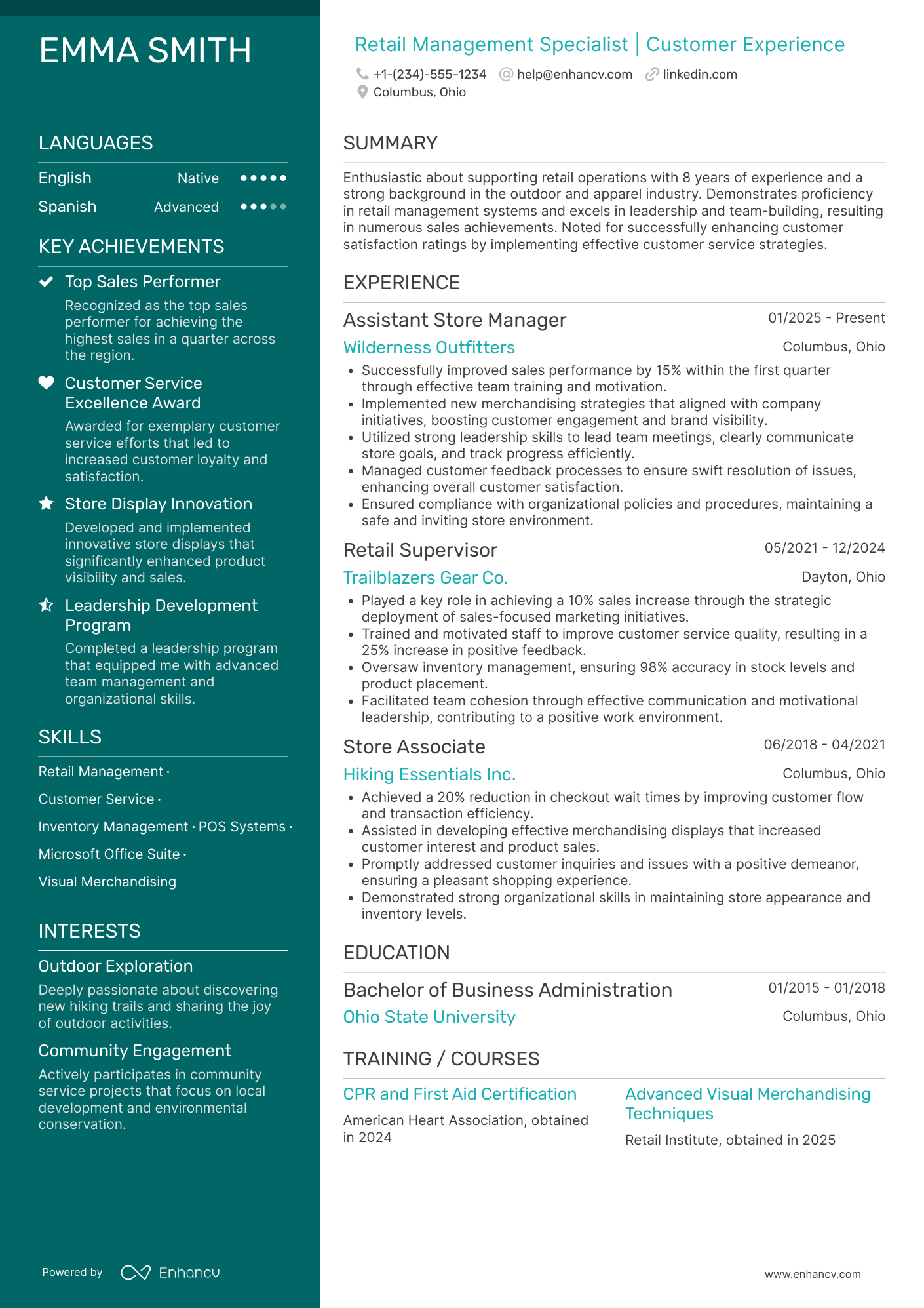 Assistant Store Manager resume example