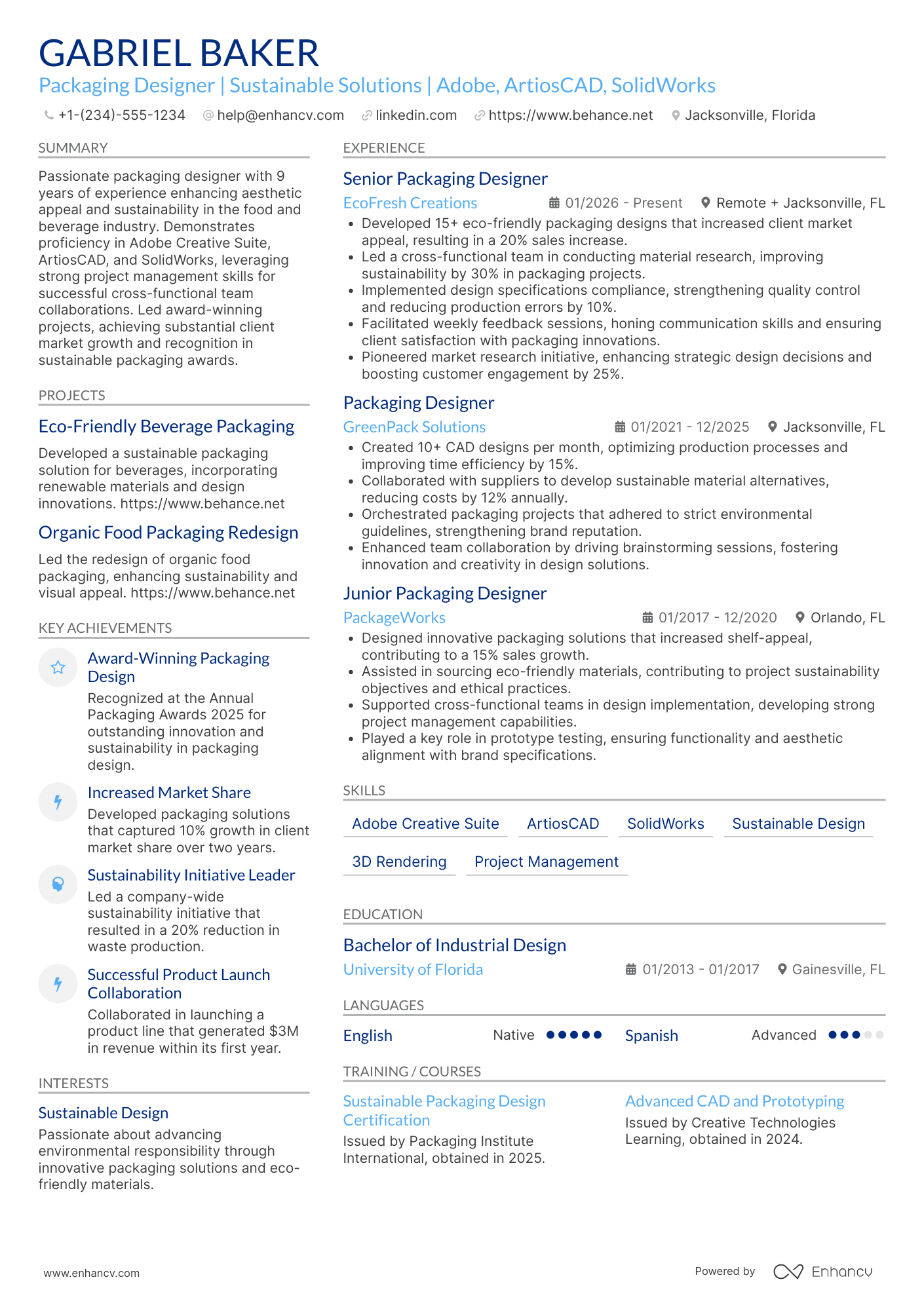 Packaging Designer resume example