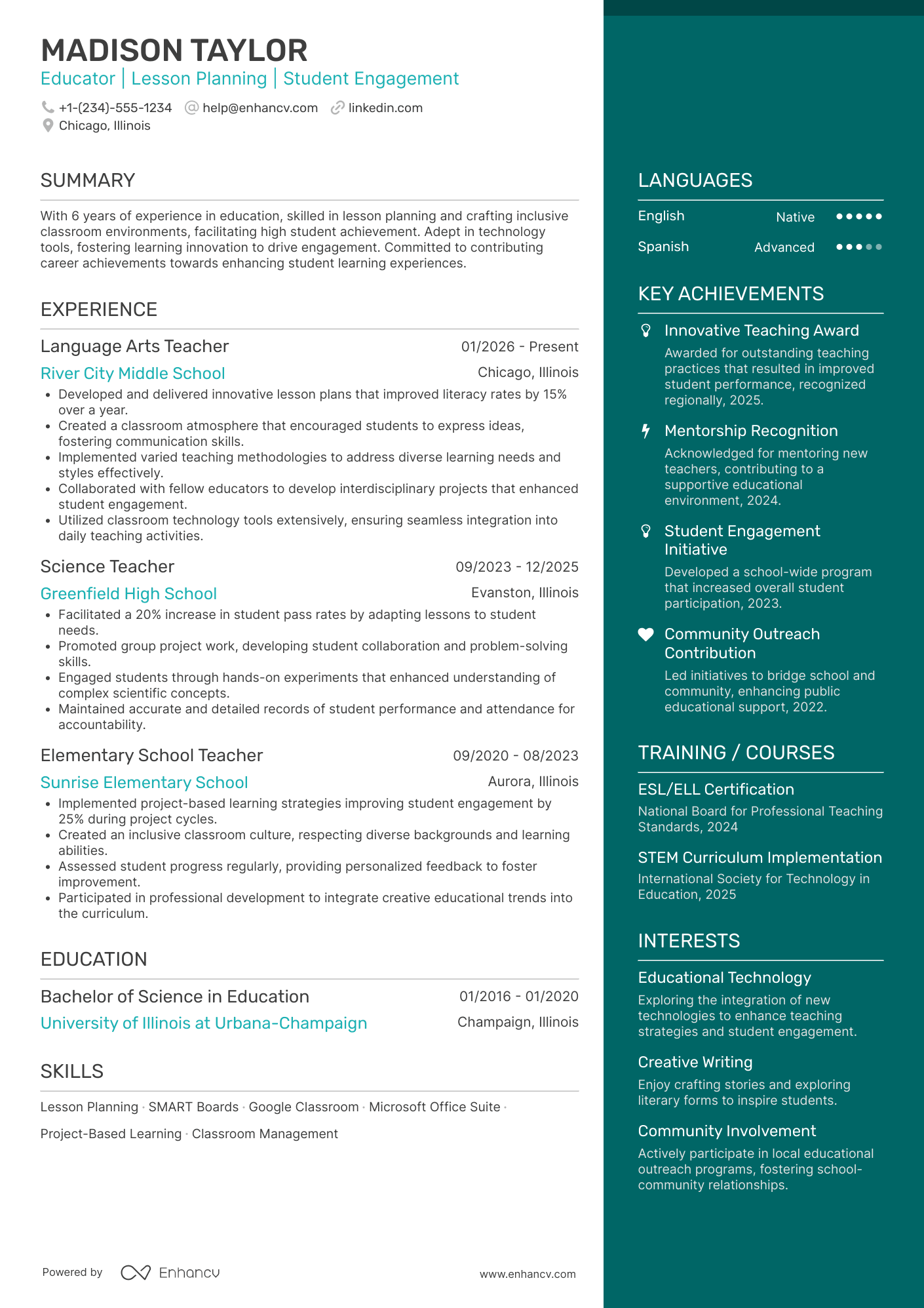 New Teacher resume example