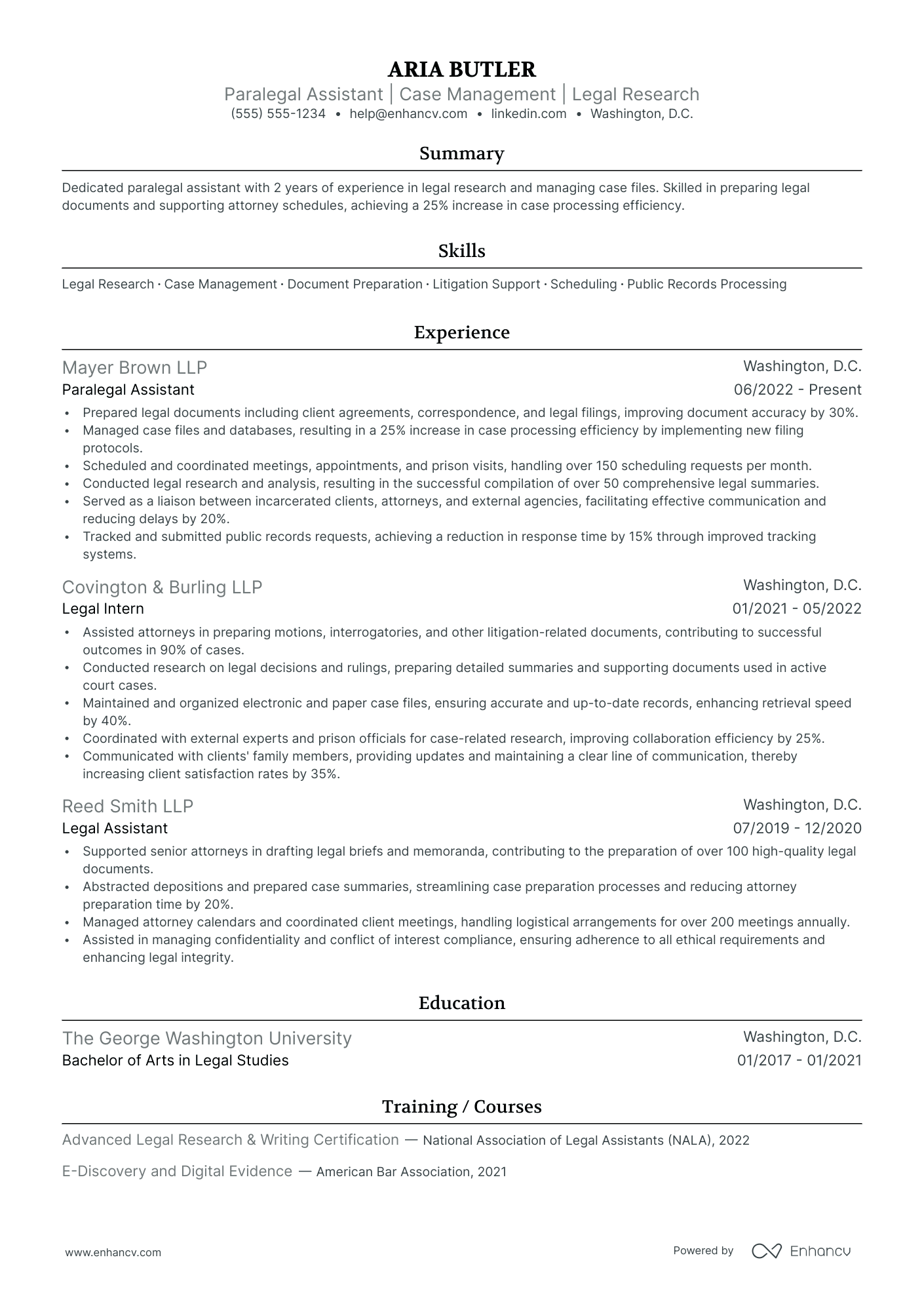 Paralegal Assistant resume example