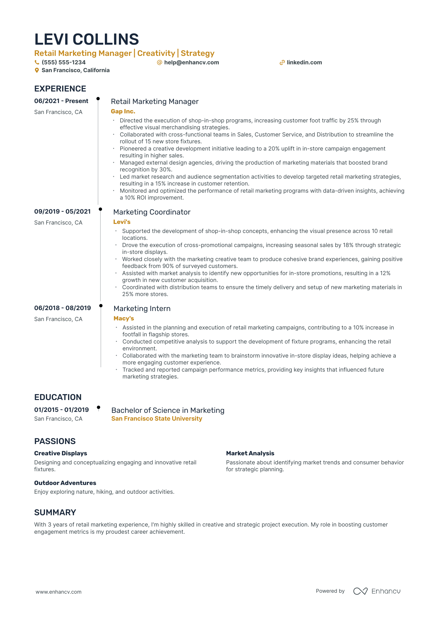 Retail Marketing Manager resume example