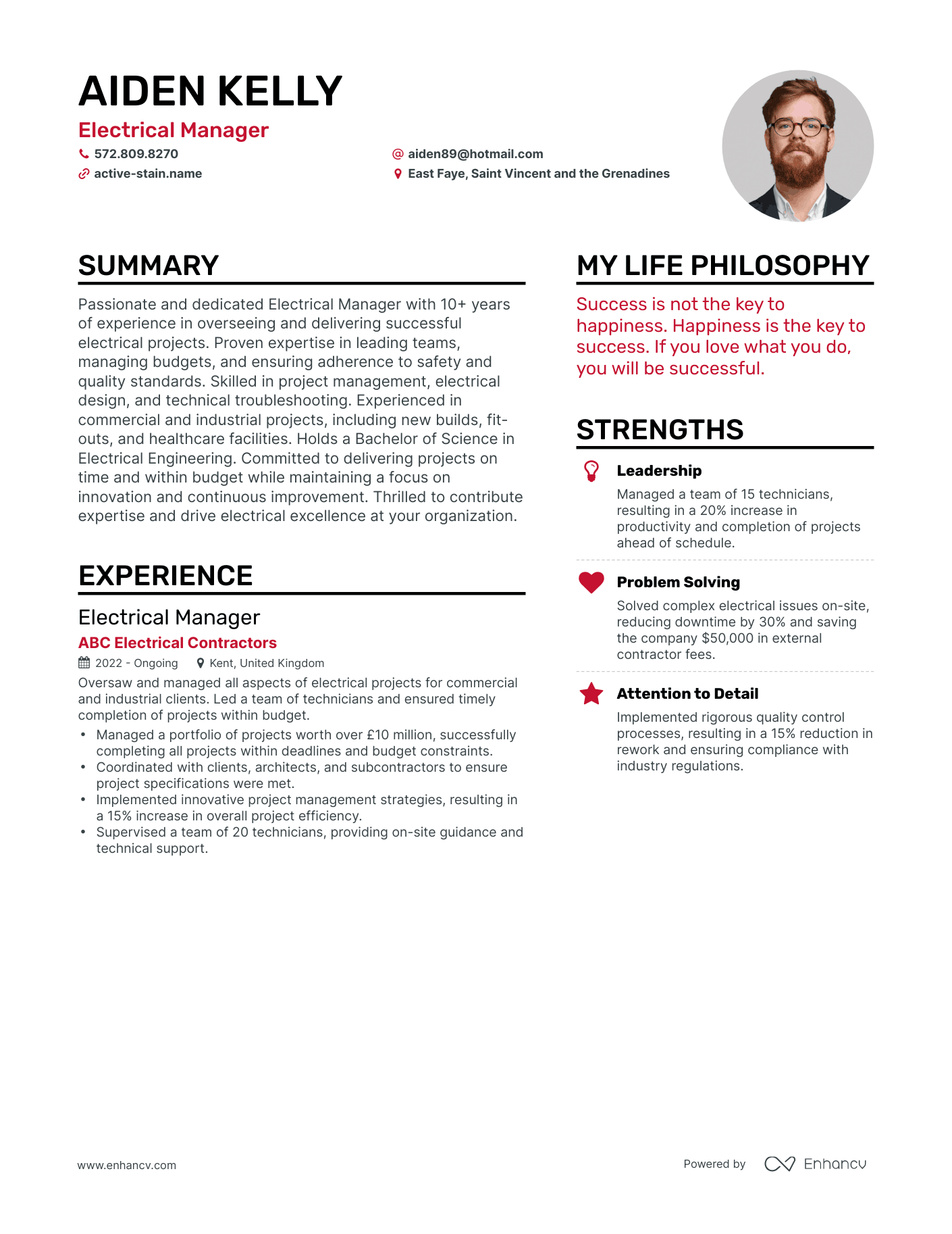 Modern Electrical Manager Resume Example