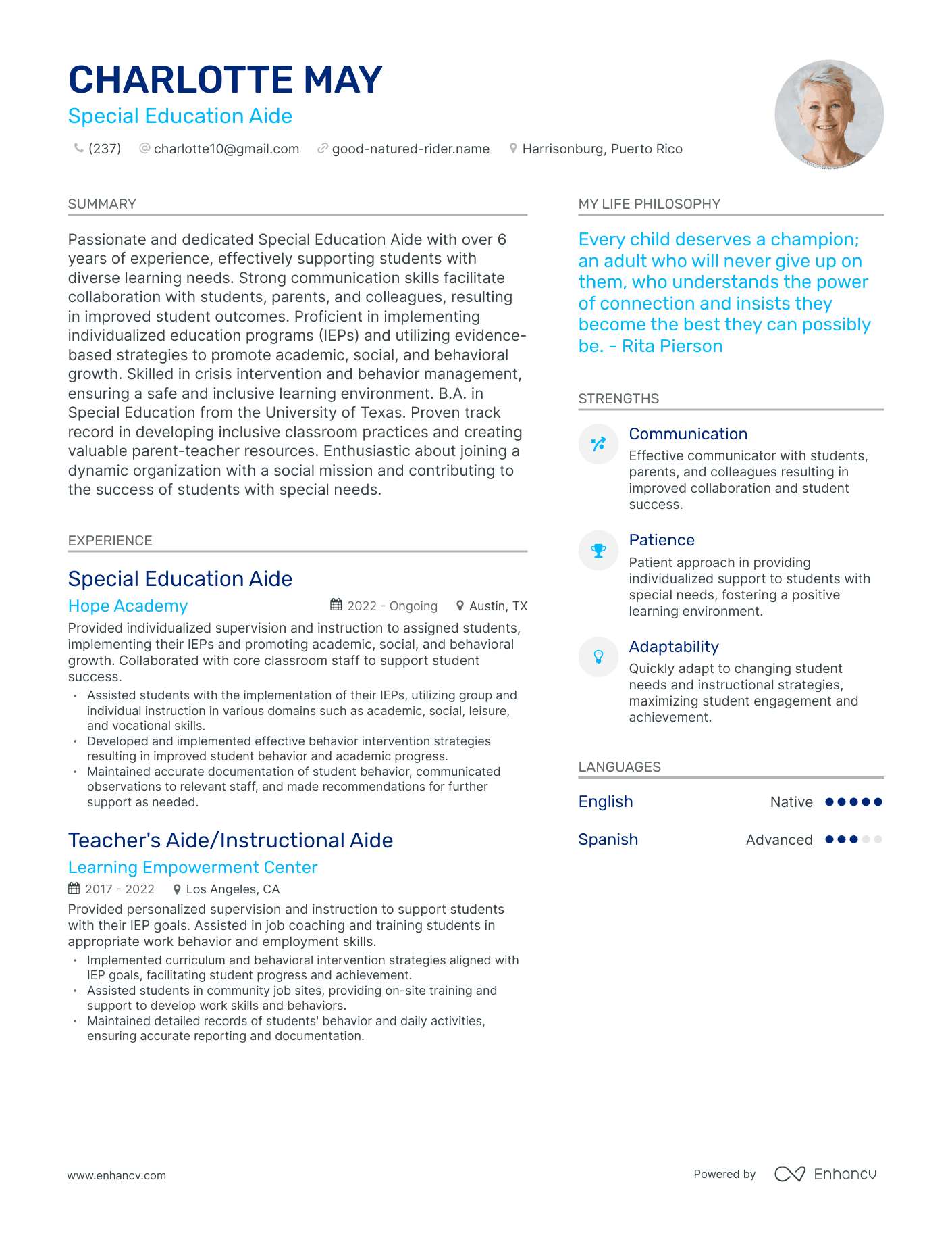 Special Education Aide resume example