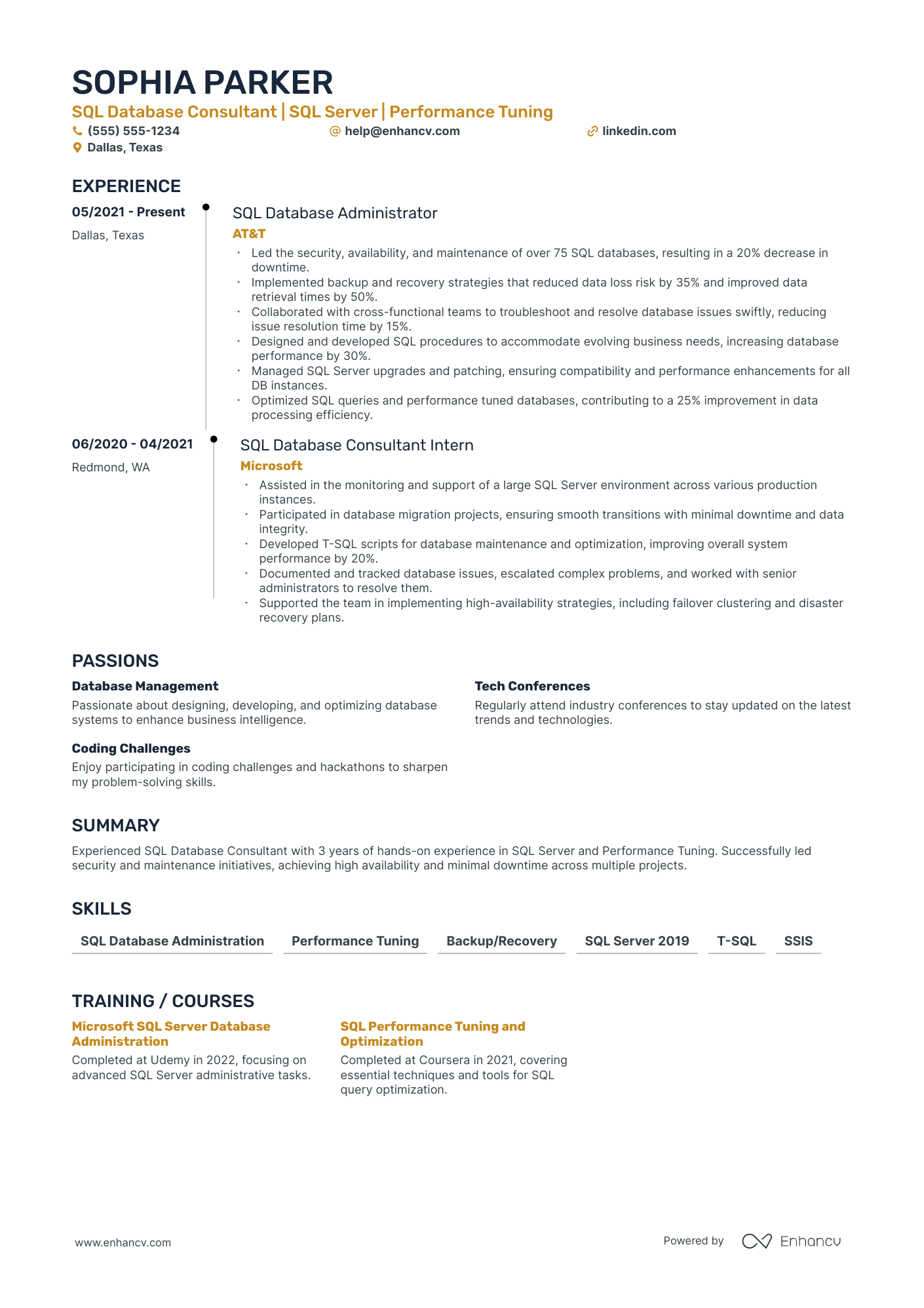 Lead SQL Developer resume example