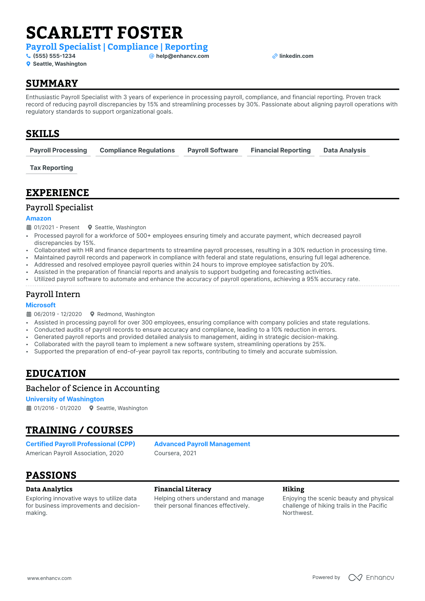 Payroll Specialist resume example