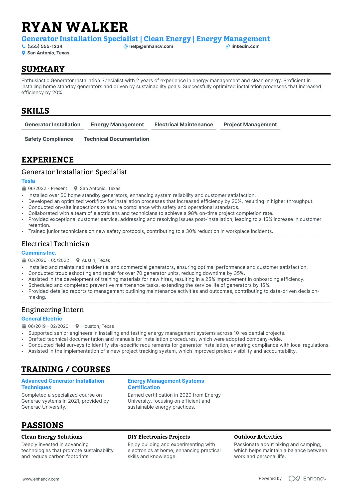 Installation Electrician resume example