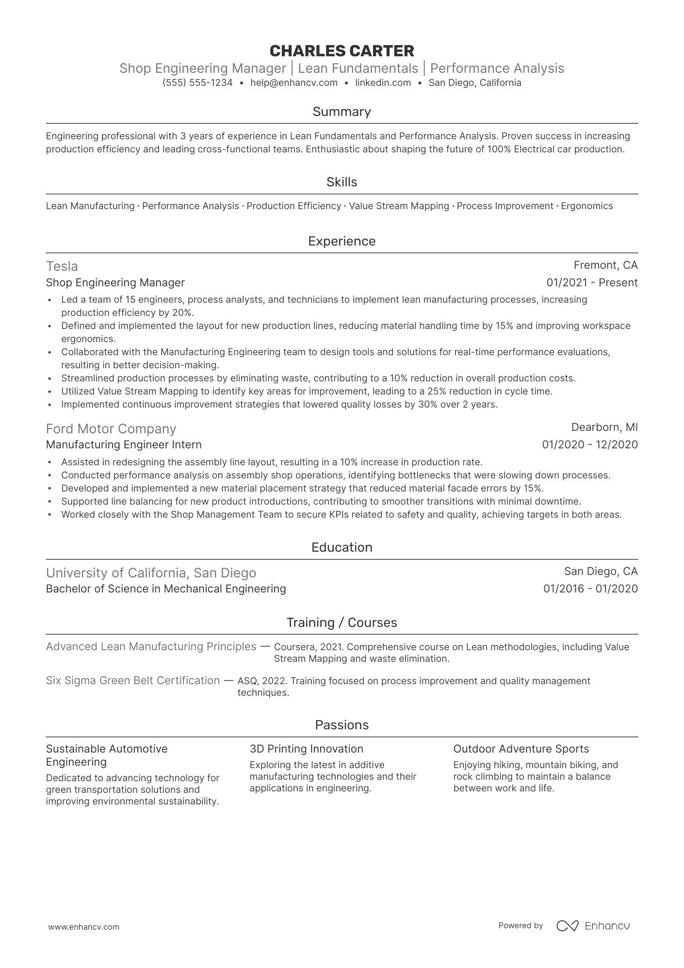 Industrial Engineering Manager resume example