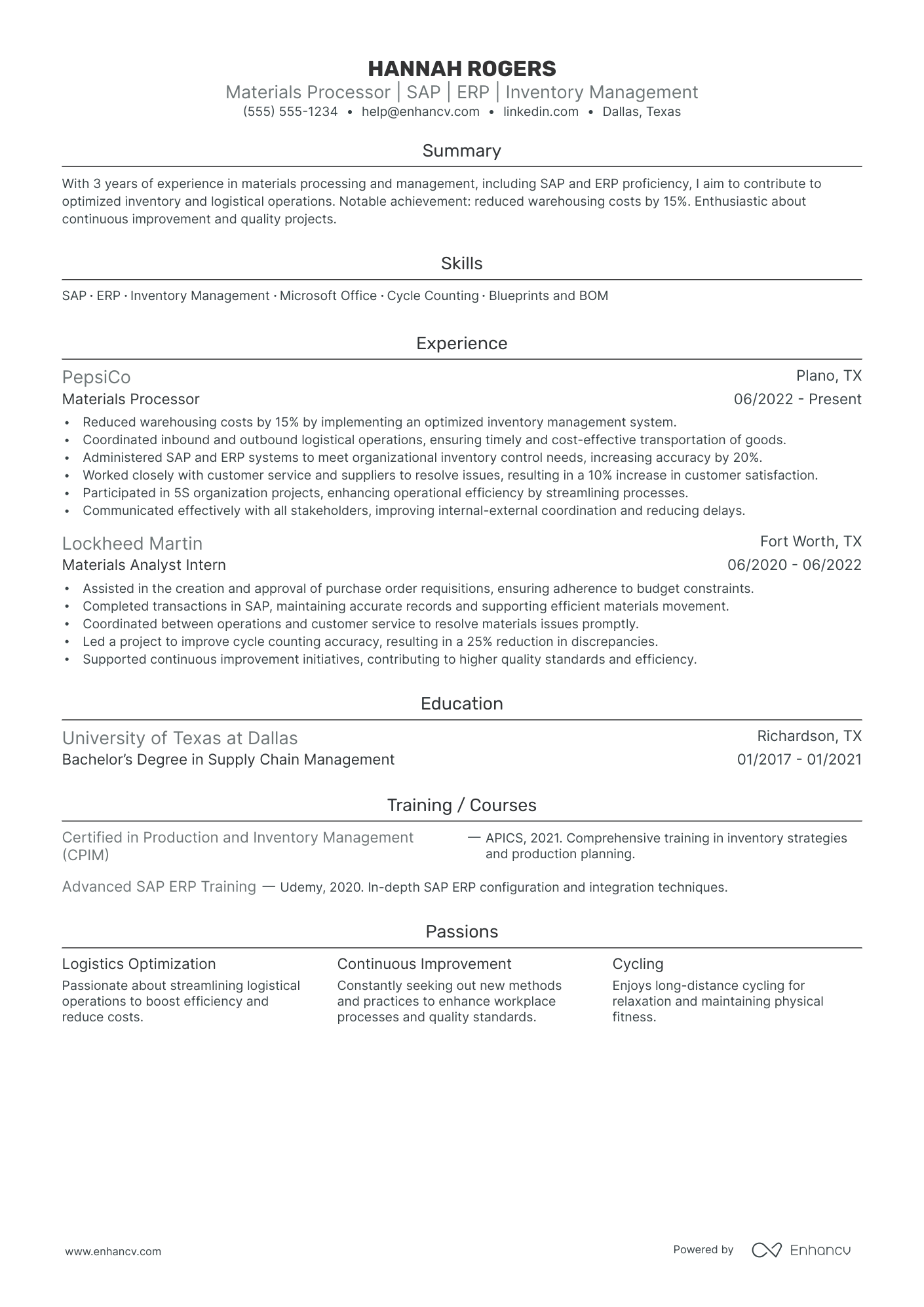 Inventory Control Clerk resume example