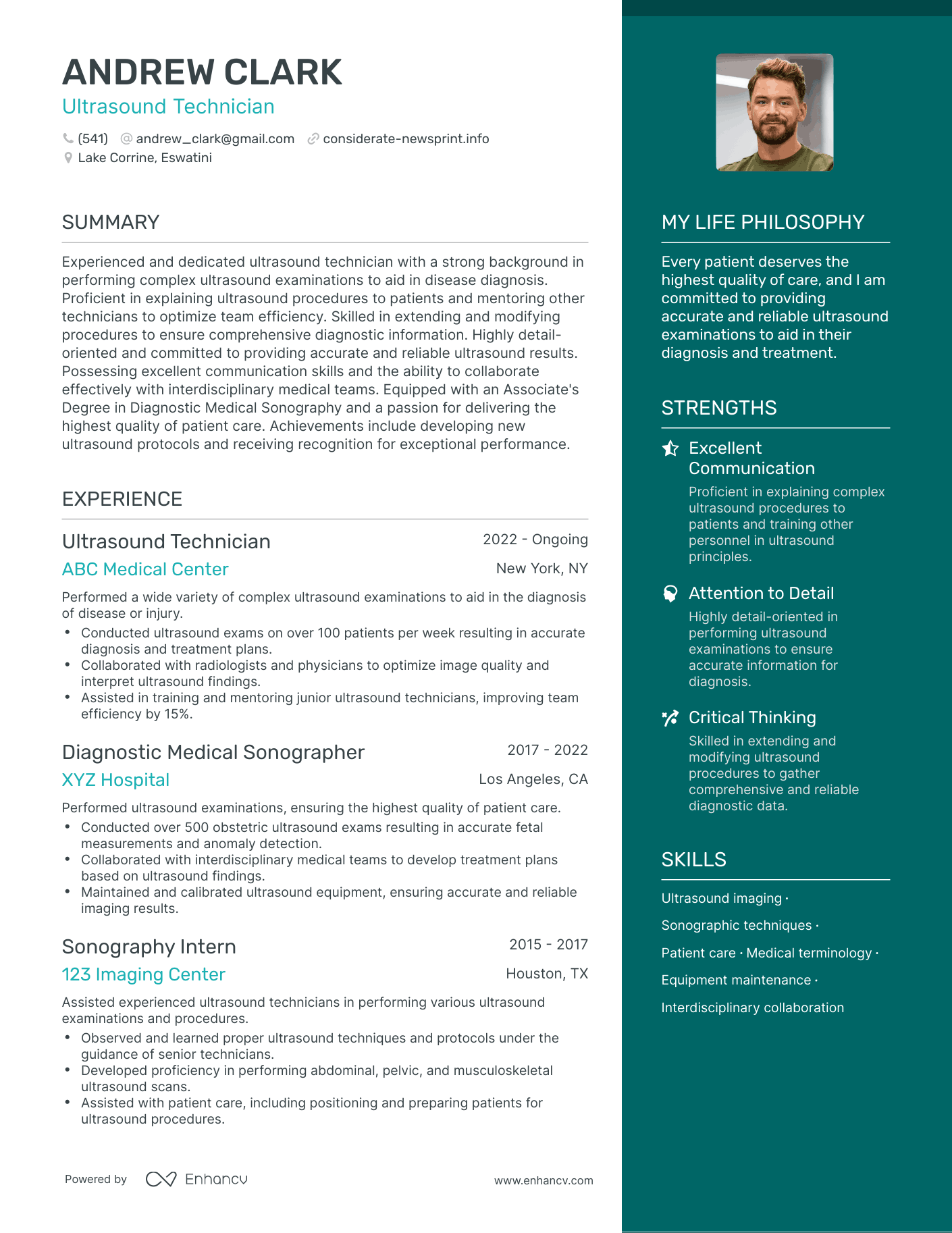 Ultrasound Technician resume example