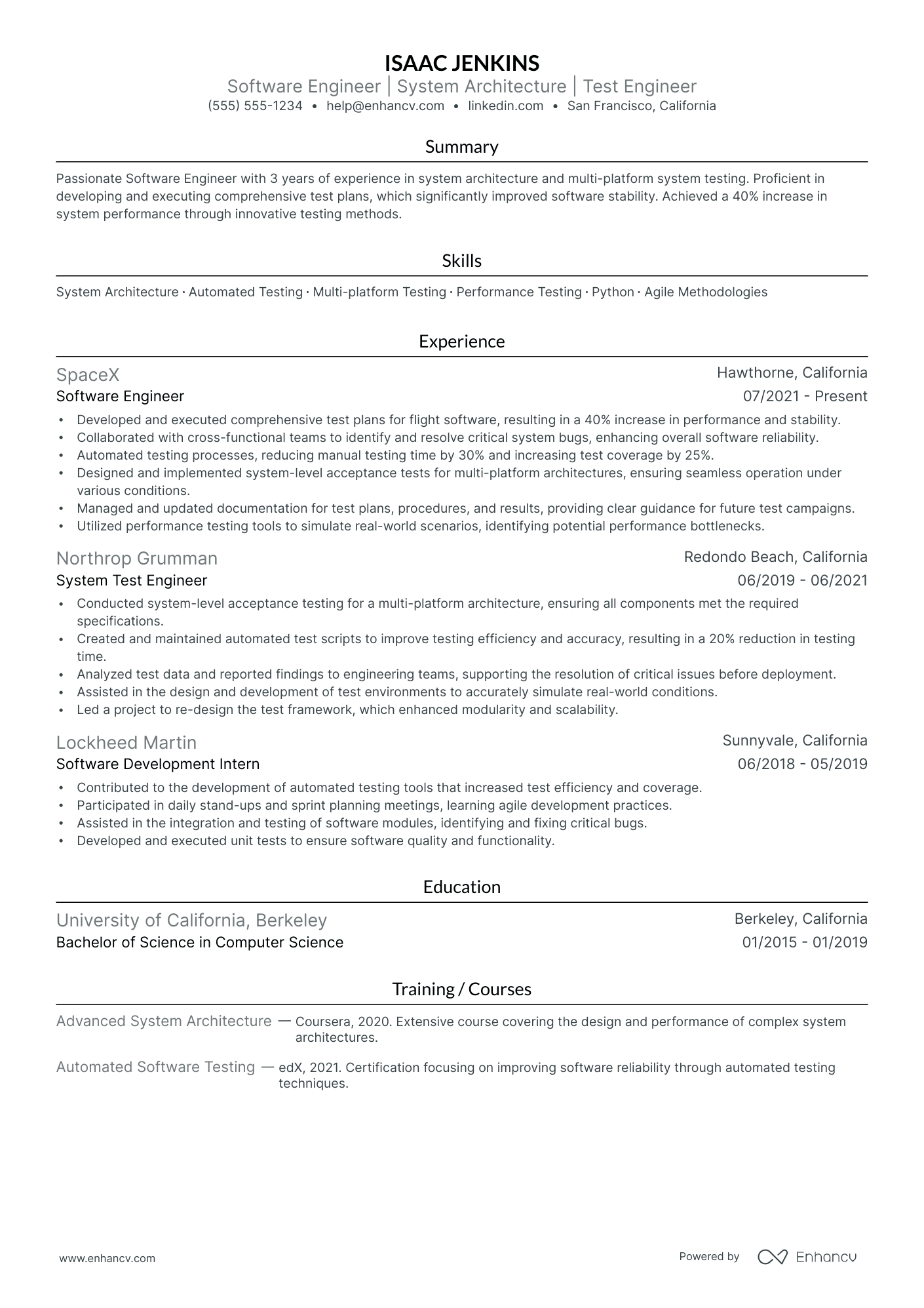 Software Test Engineer resume example