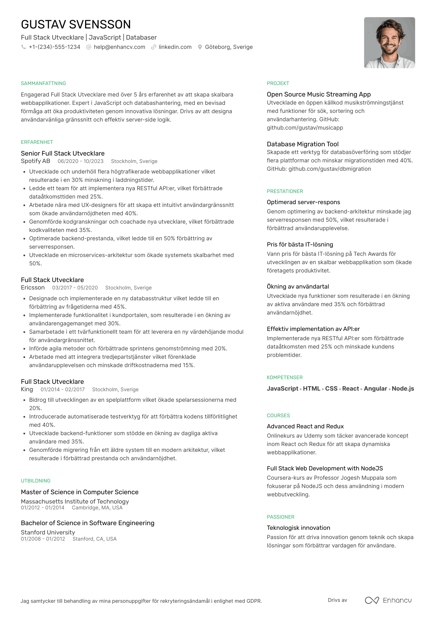 Full Stack Utvecklare CV